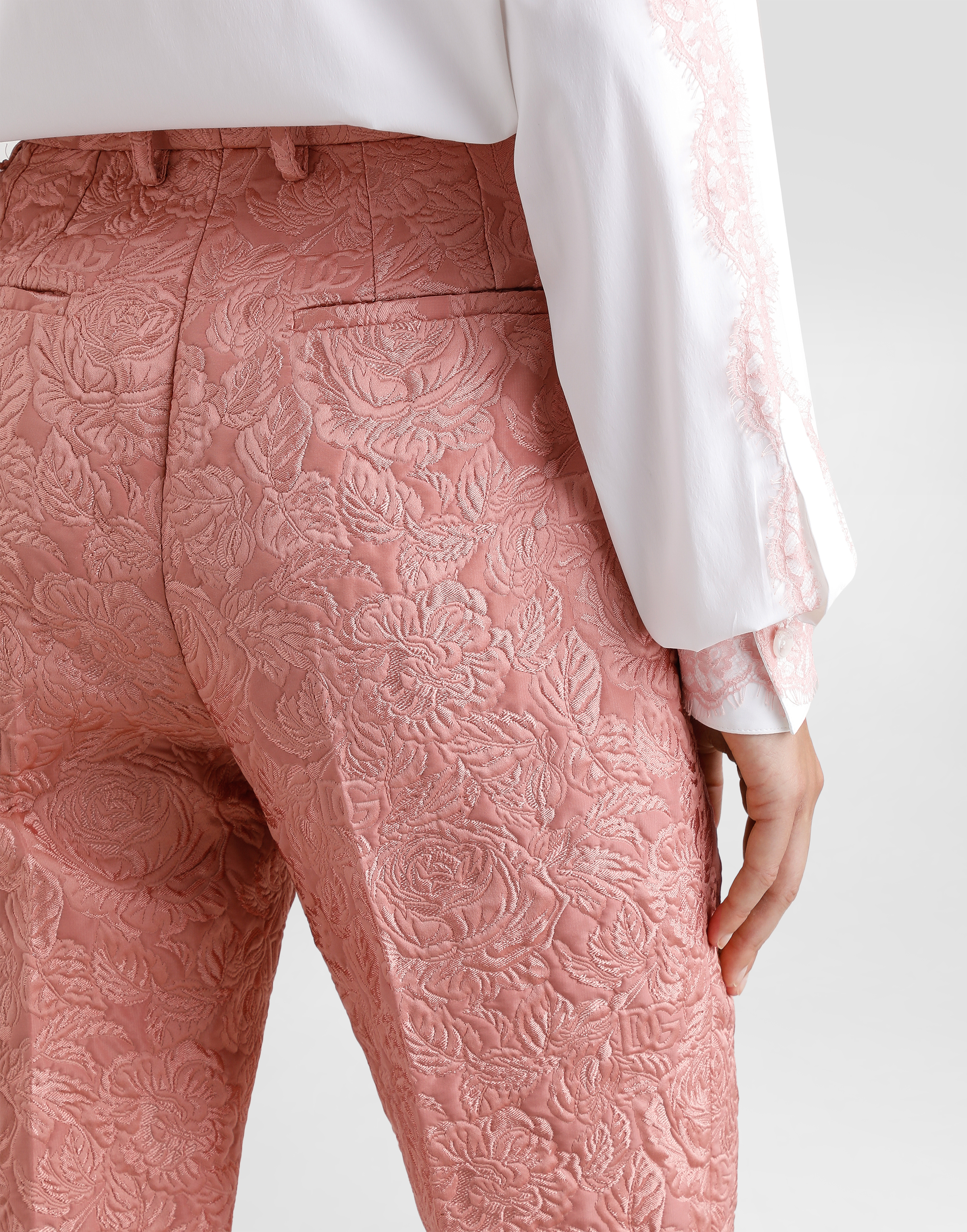 Dolce & Gabbana Tailored Quilted Floral Jacquard Pants In Pink