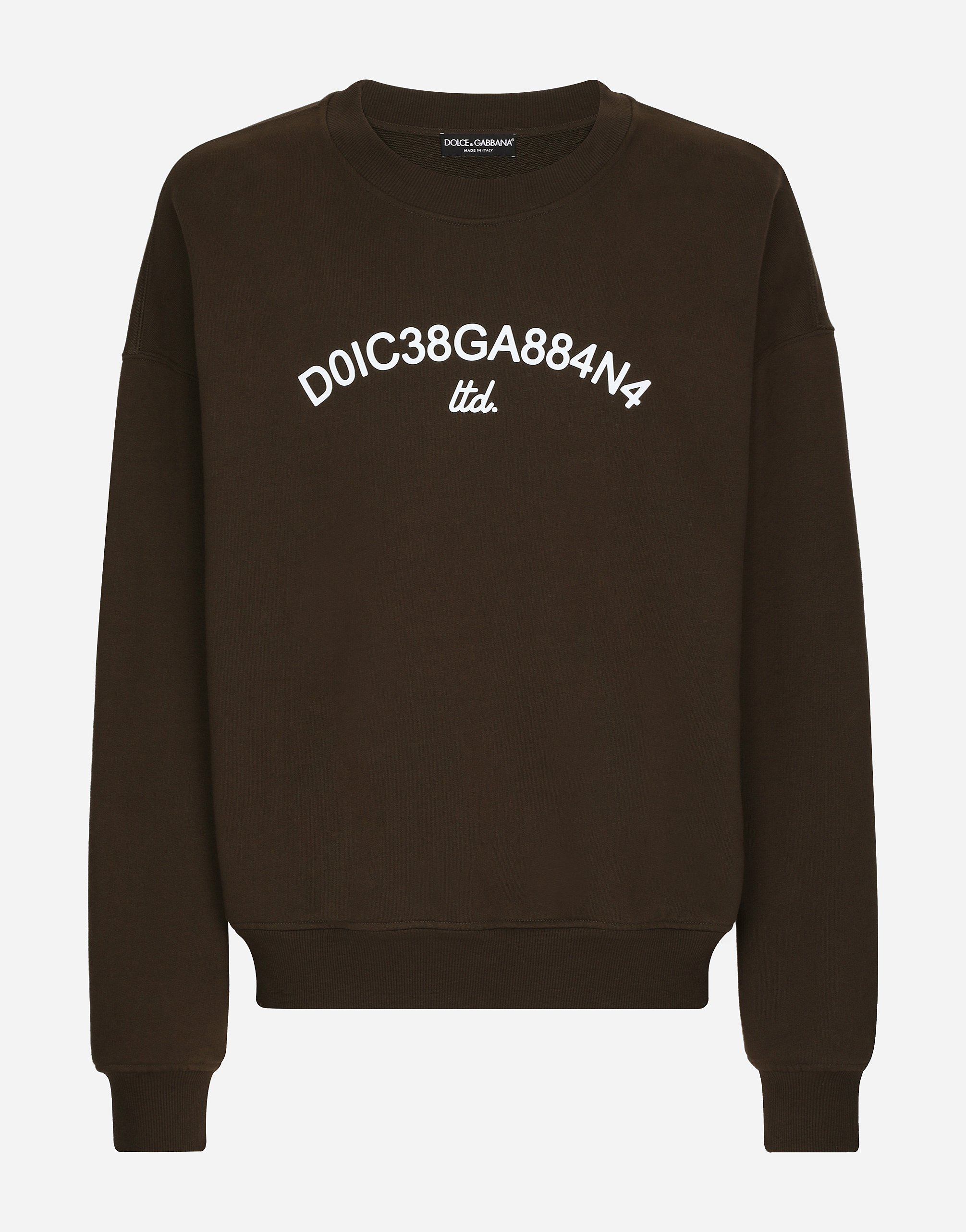 Shop Dolce & Gabbana Round-neck Sweatshirt With Dolce&gabbana Logo Print In ブラウン