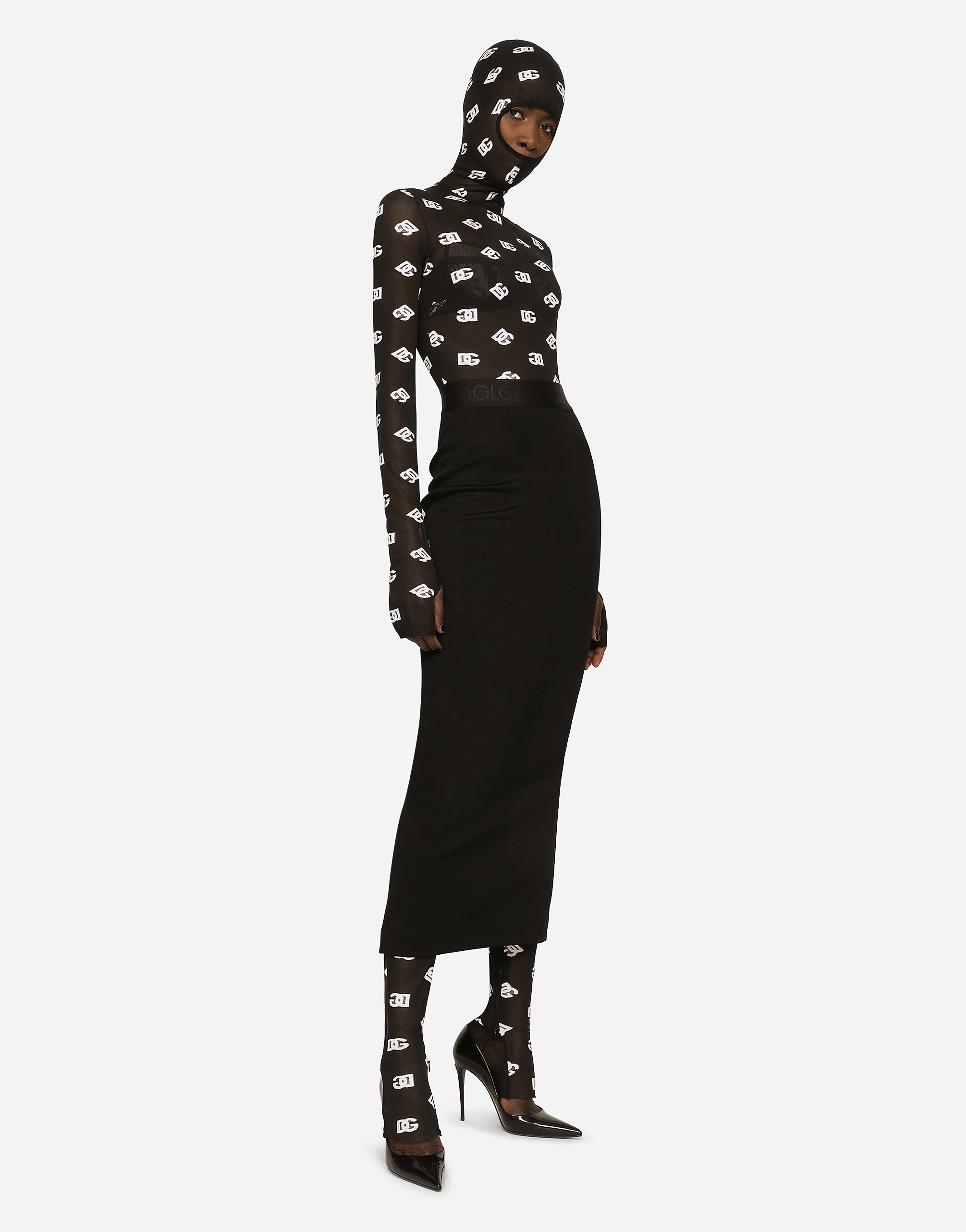 Dolce & Gabbana Marquisette Jumpsuit With Hood And Logo Print In Multicolor