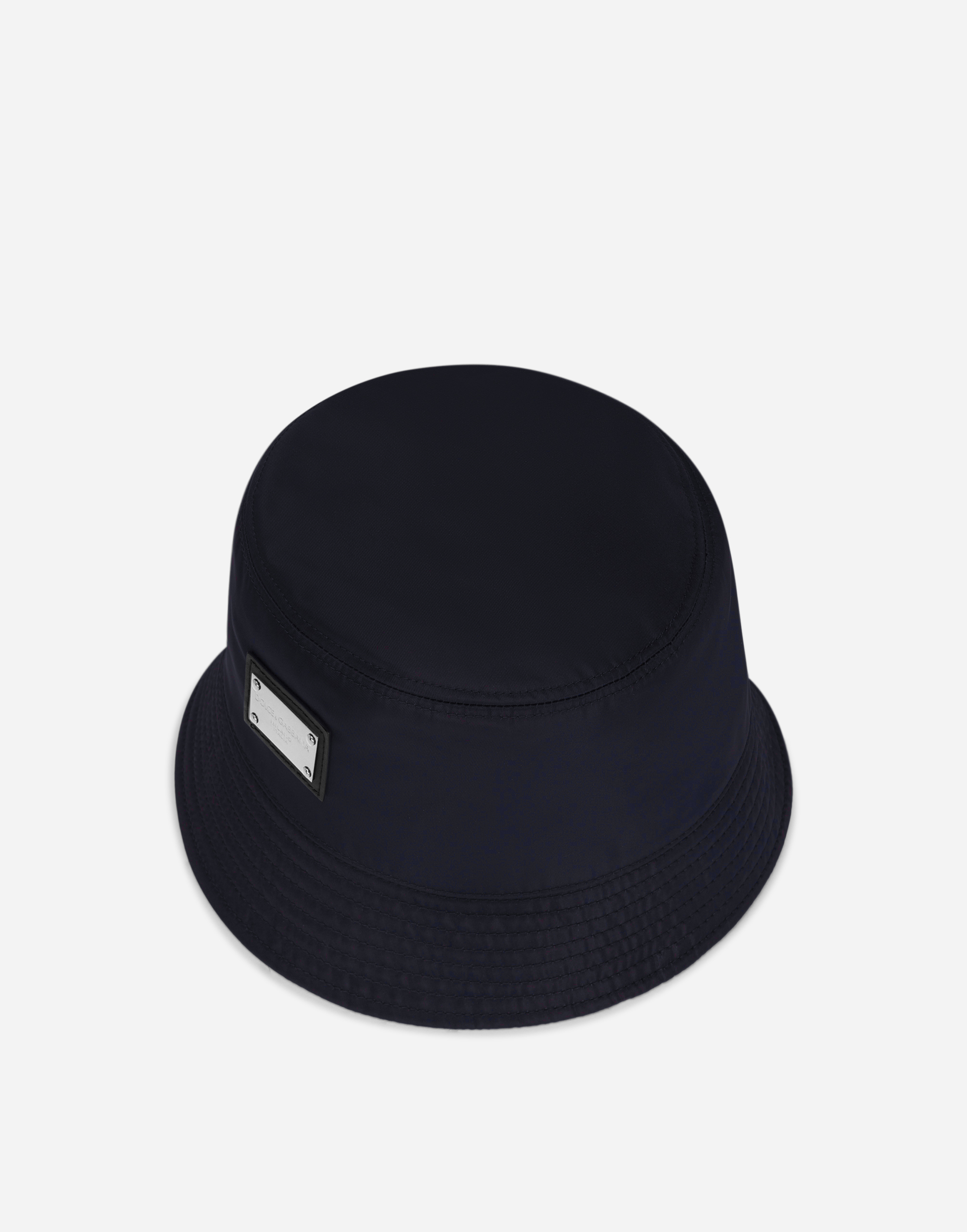 Shop Dolce & Gabbana Nylon Bucket Hat With Branded Plate In Blue