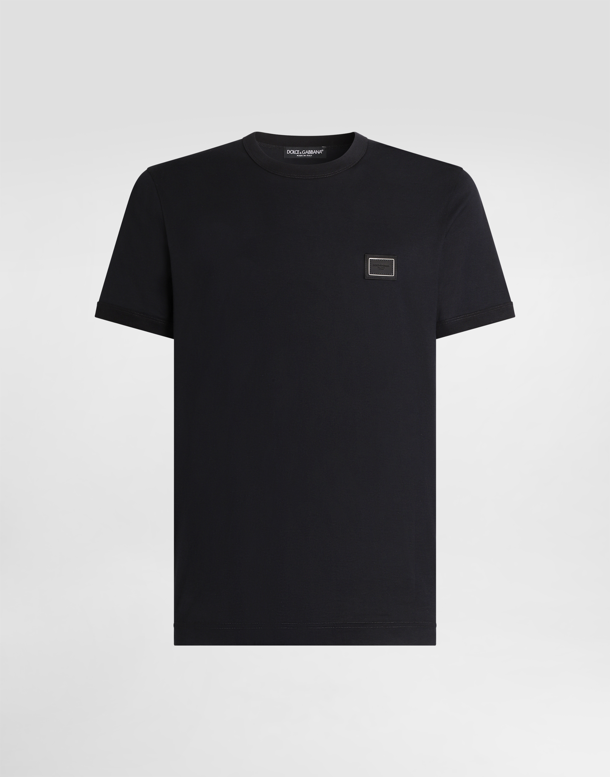 Cotton t-shirt with logo plate in Blue for Men | Dolce&Gabbana® US