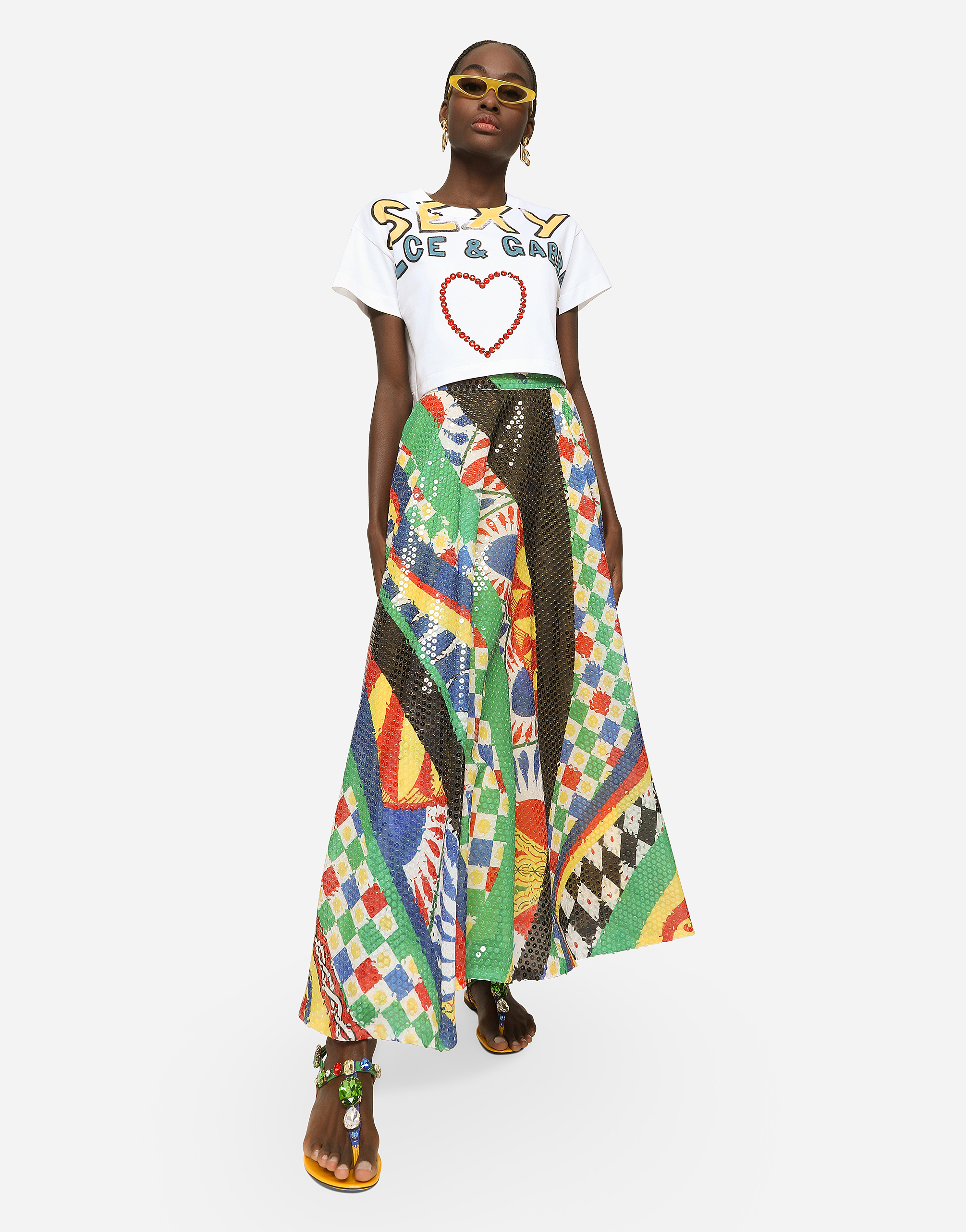 DOLCE & GABBANA LONG SEQUINED CARRETTO-PATTERN SKIRT