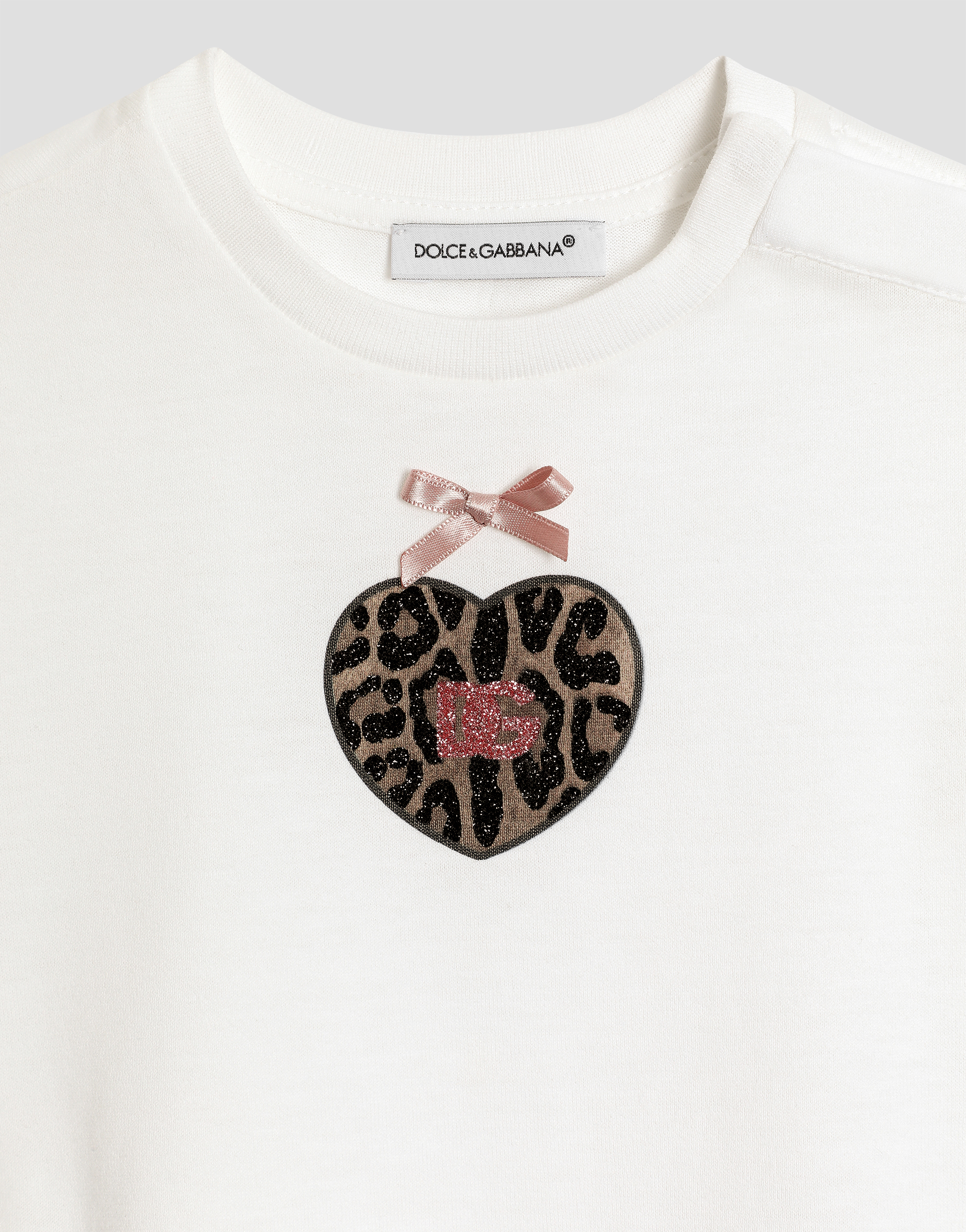  Dolce & Gabbana Jersey T-shirt With Leopard Print And Glitter - Femme Manteaux Et Hauts Blanc 3/6 Months 