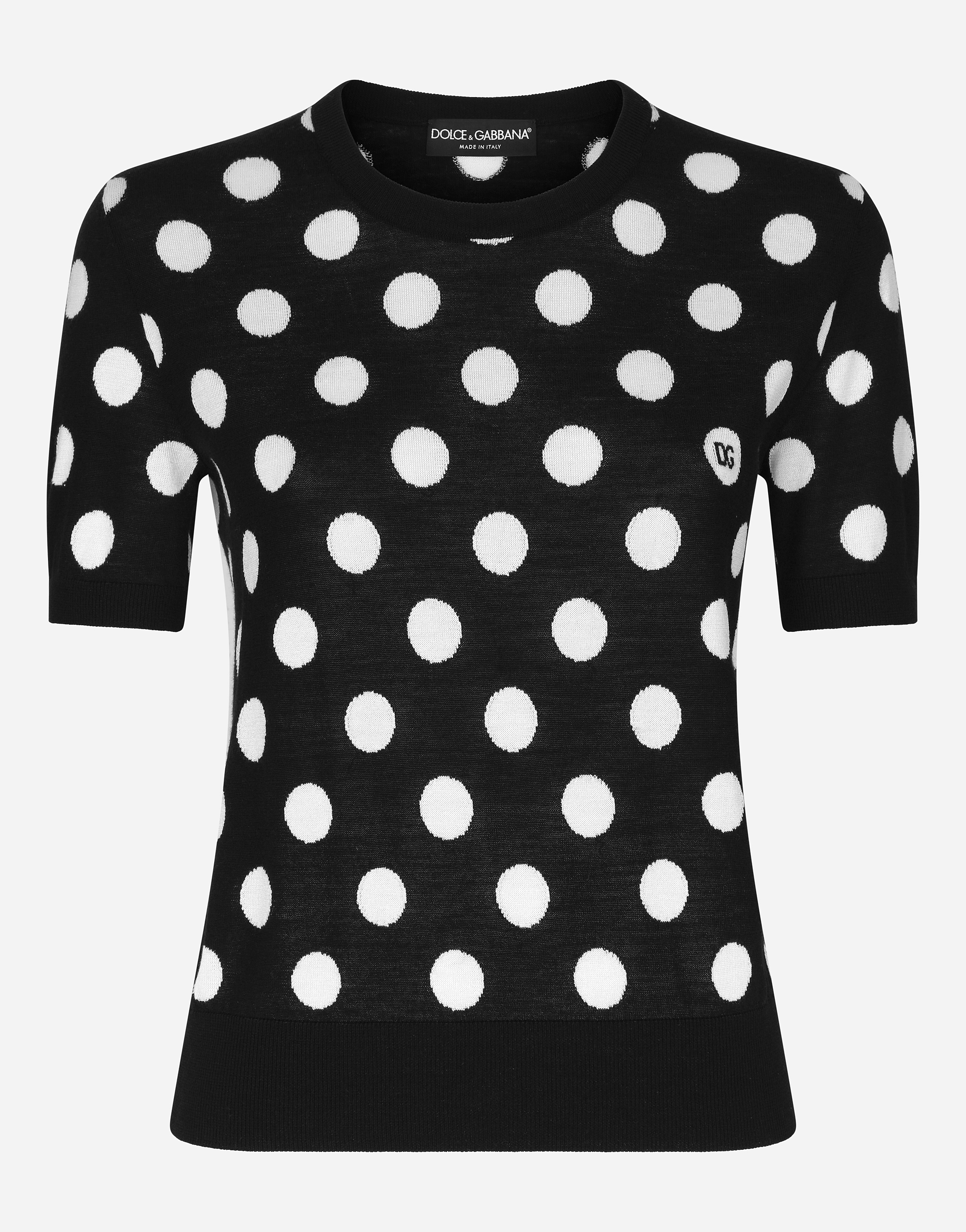 Dolce & Gabbana Wool And Silk Tank Top With Polka-dot Inlay - Woman Sweaters And Cardigans Multi-colored