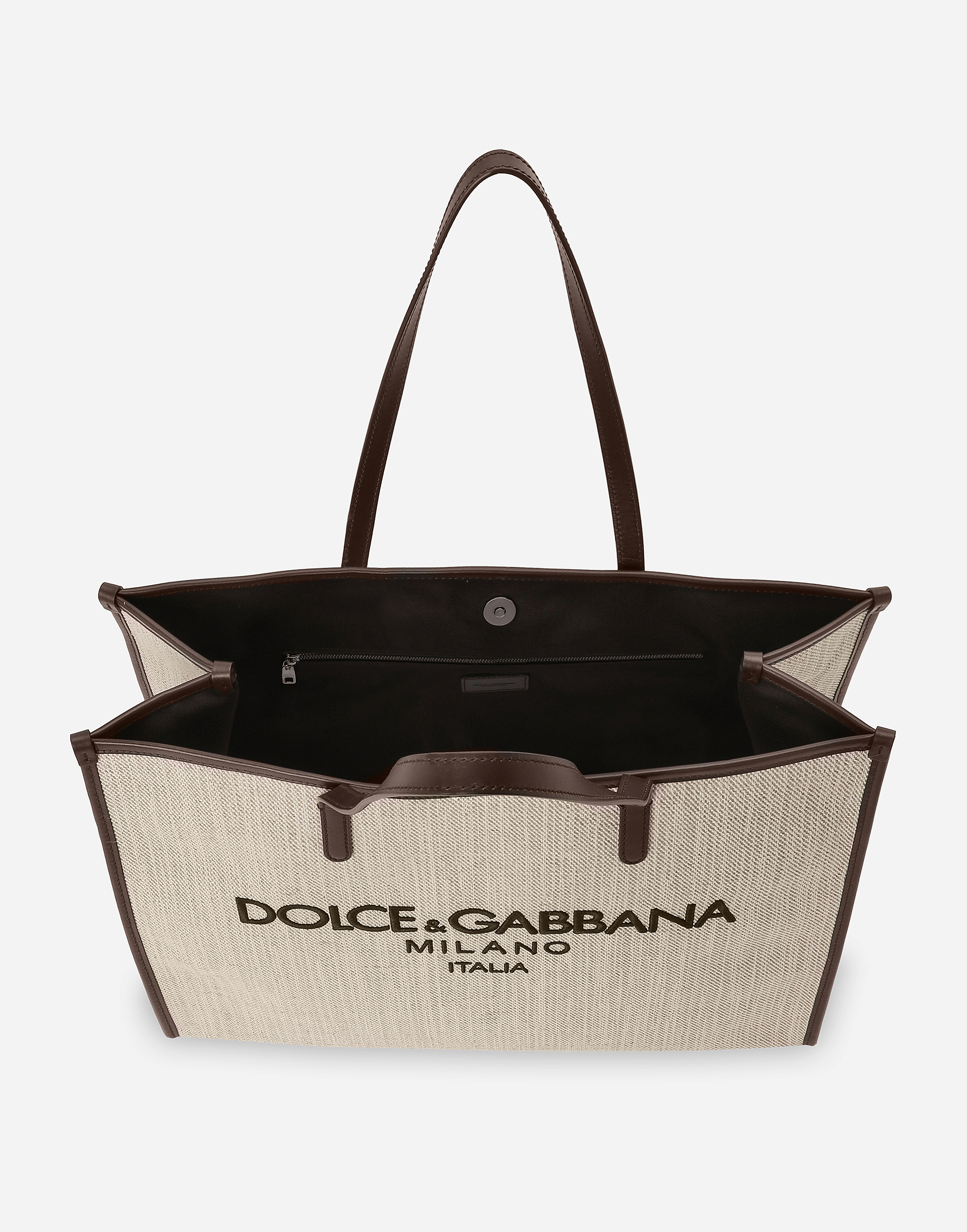 Shop Dolce & Gabbana Large Structured Canvas Shopper In Beige