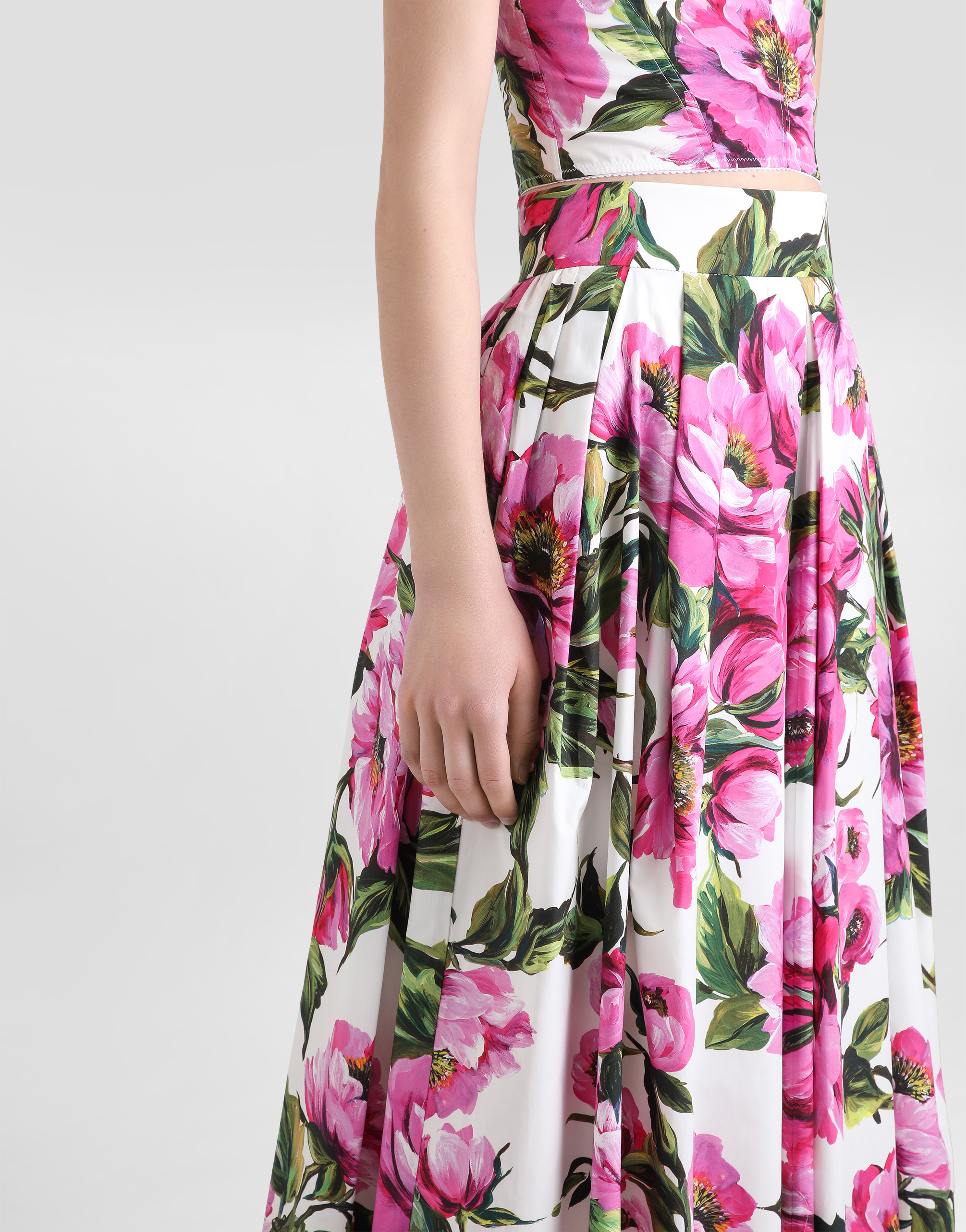 Dolce & Gabbana Womens Peonie Fuxia F.bco Floral-print Cotton Midi Skirt In Print