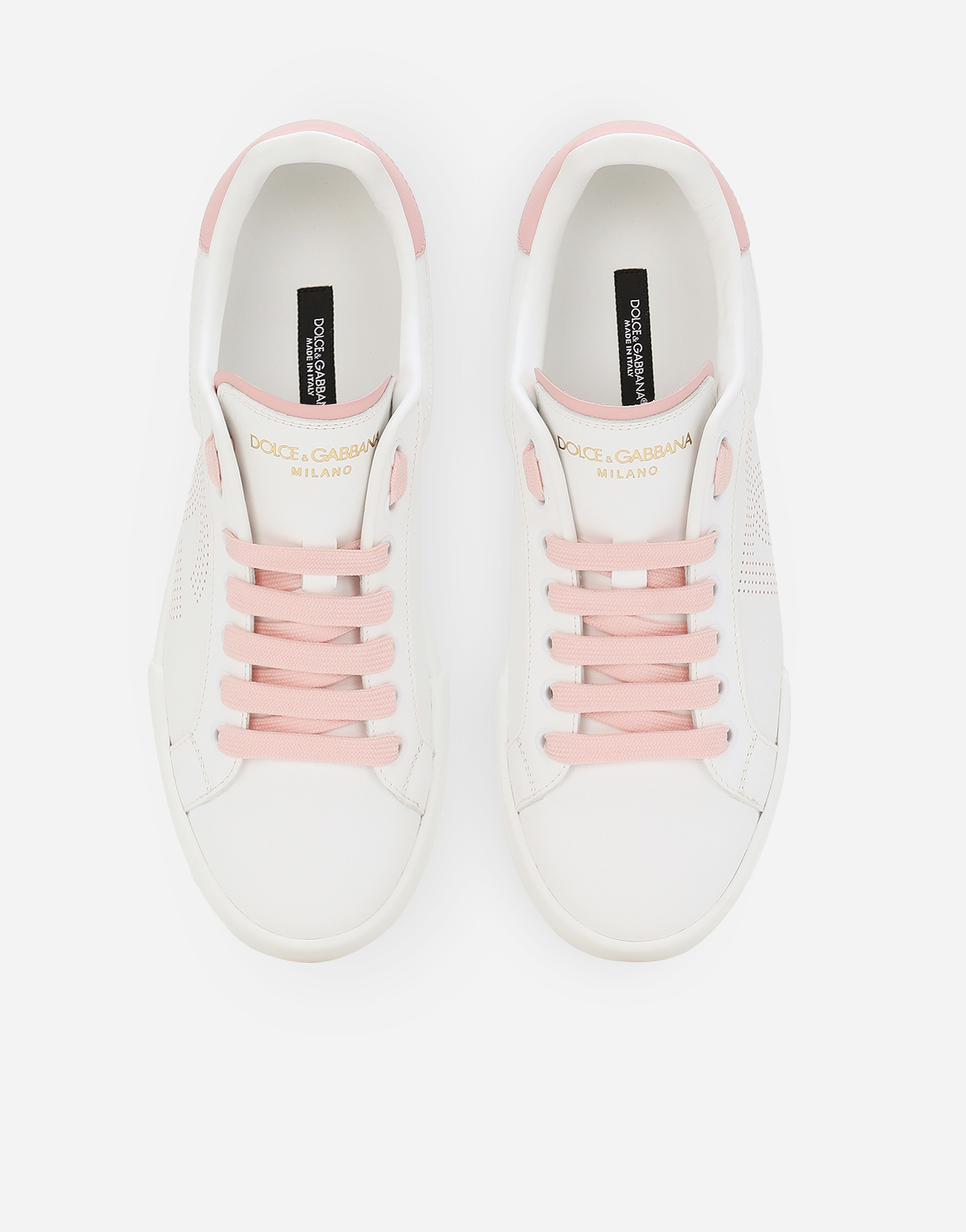 Dolce & Gabbana Portofino Low-top Leather Sneakers With Lateral Monogram In Pink