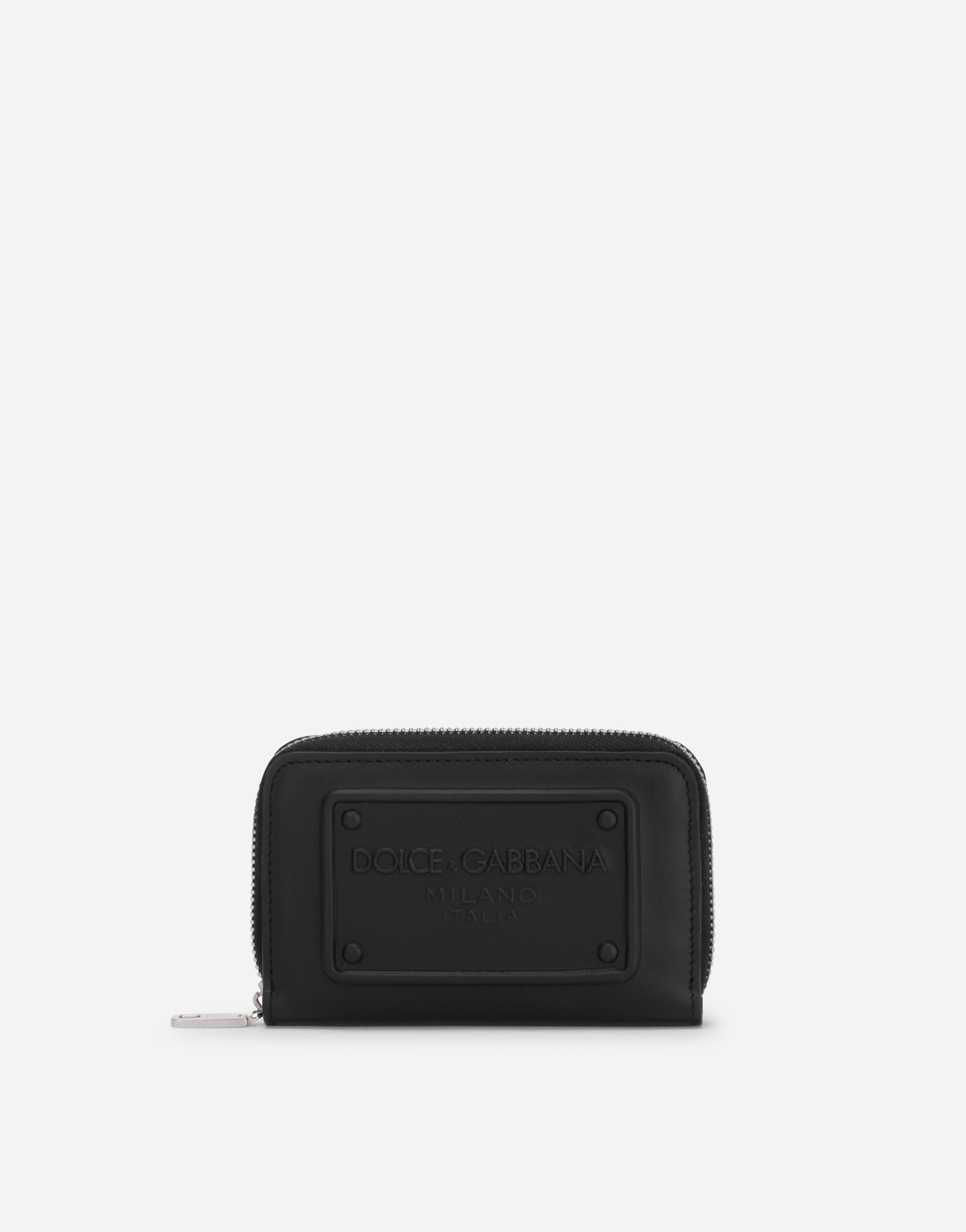 Dolce & Gabbana Small Zip-around Wallet In Calfskin With Raised Logo In Black