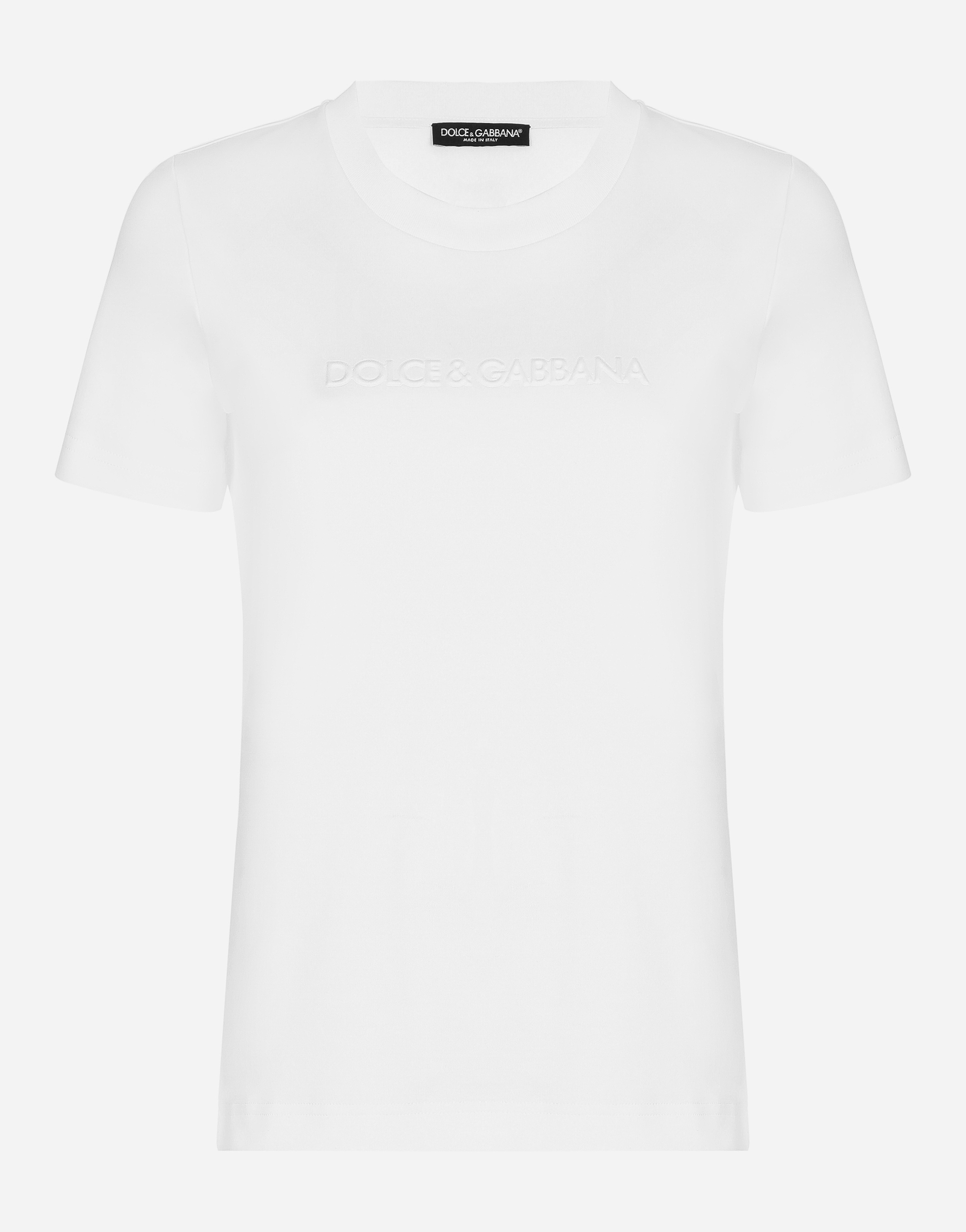 Dolce & Gabbana Female White Jersey T-Shirt With Flocked Detail - Woman T-Shirts And Sweatshirts Size 44