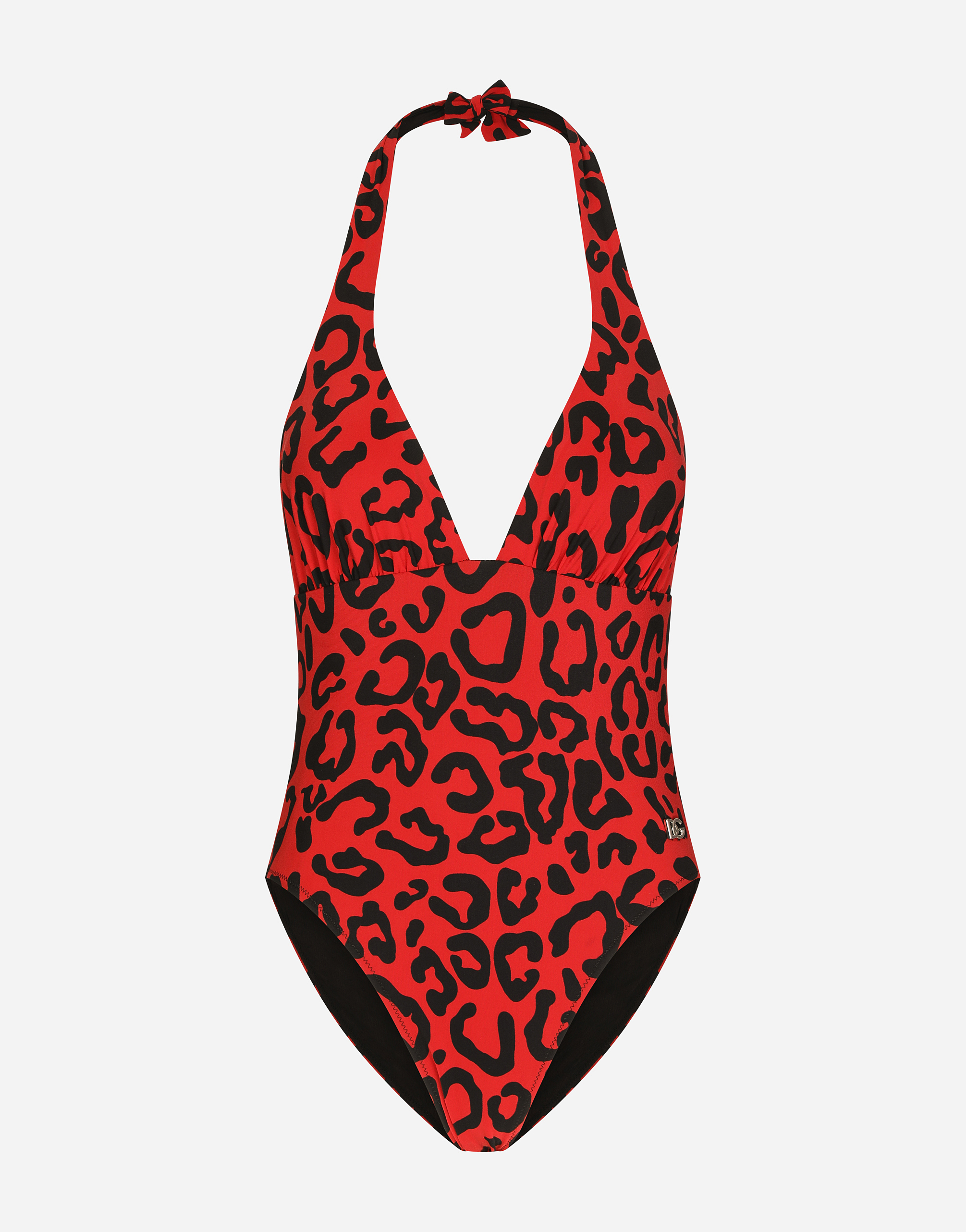 DOLCE & GABBANA LEOPARD-PRINT ONE-PIECE SWIMSUIT WITH PLUNGING NECKLINE