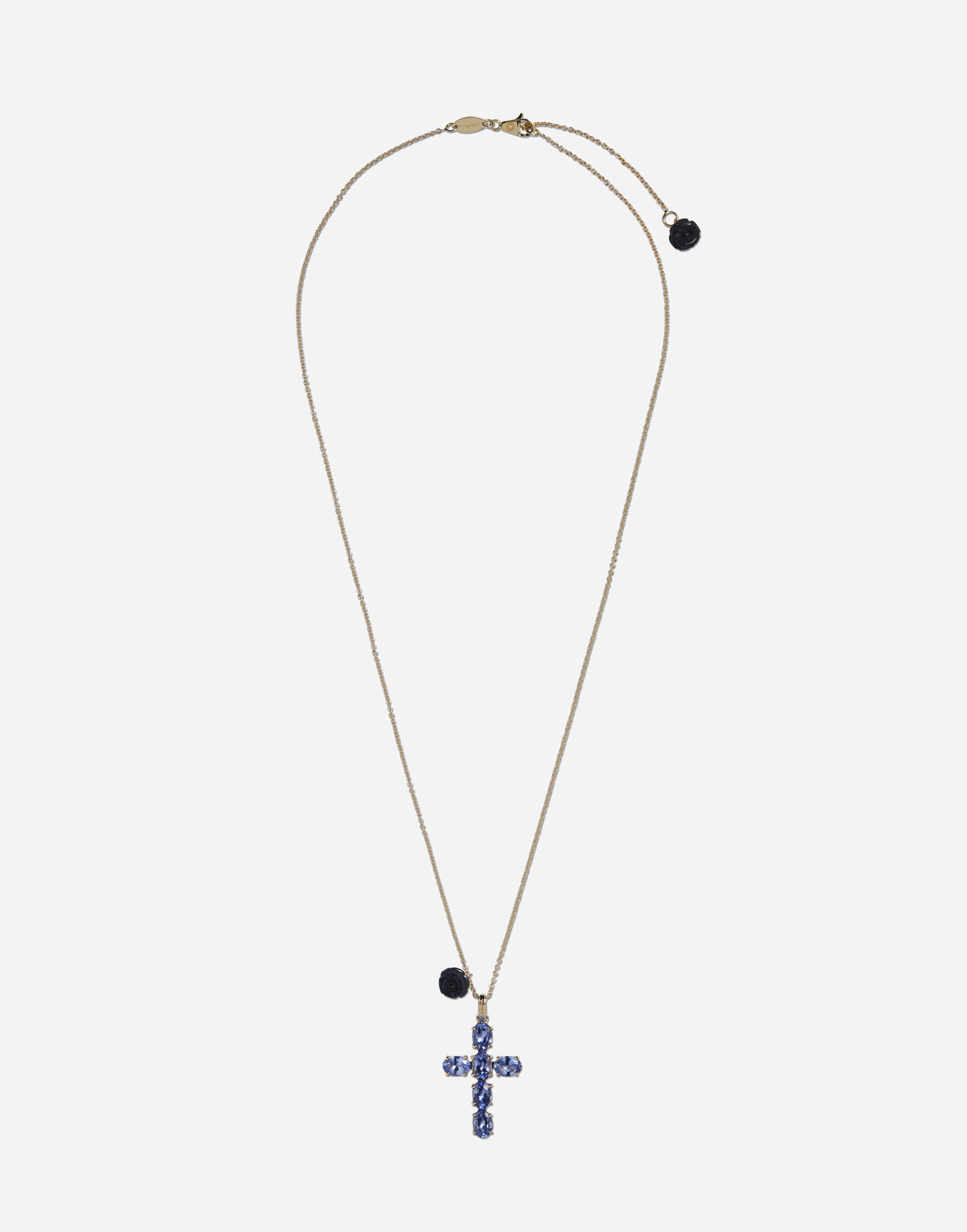 DOLCE & GABBANA FAMILY CROSS AND ROSE PENDATS ON YELLOW GOLD CHAIN