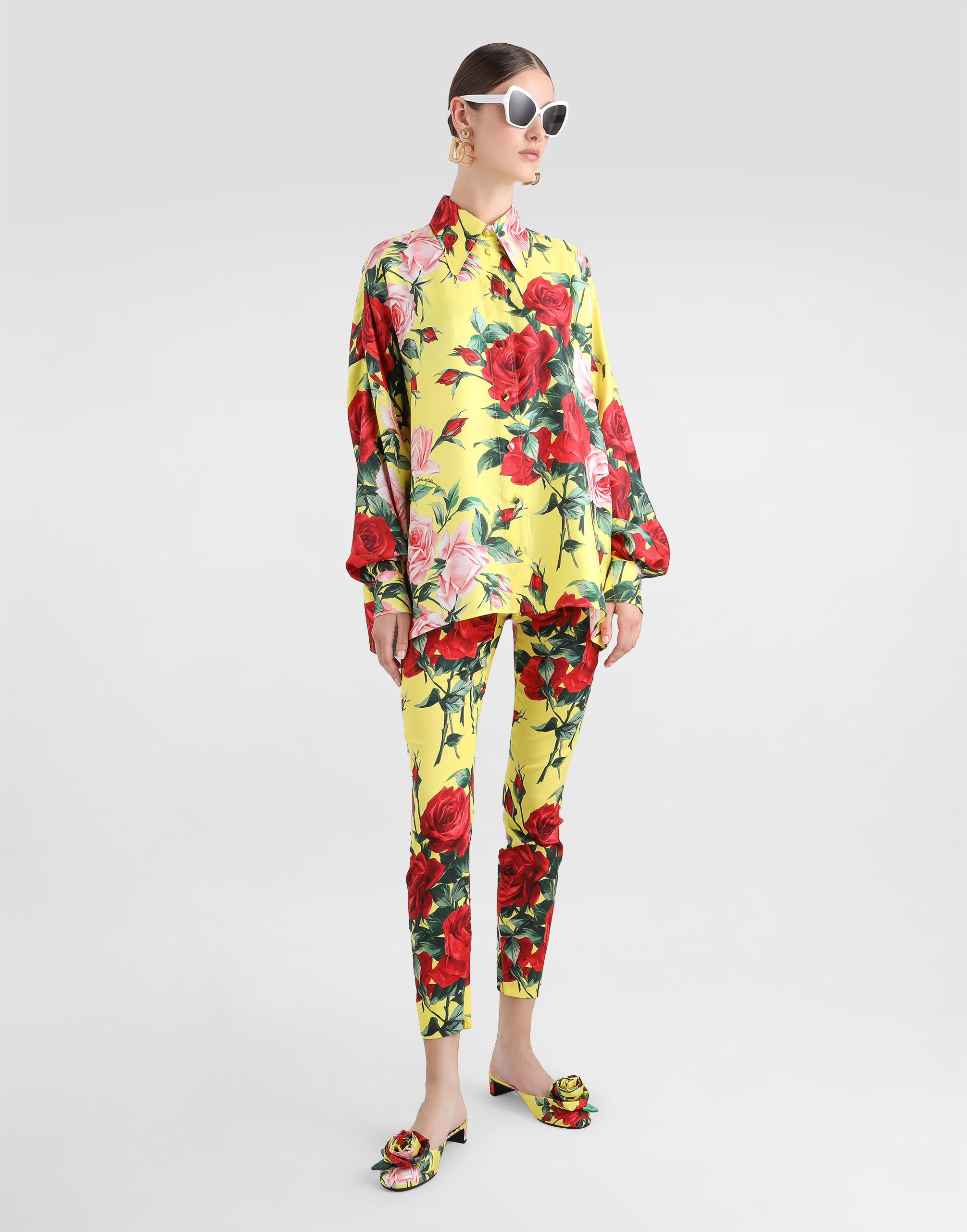 Dolce & Gabbana Oversize Bouquet-print Silk Twill Shirt In Print