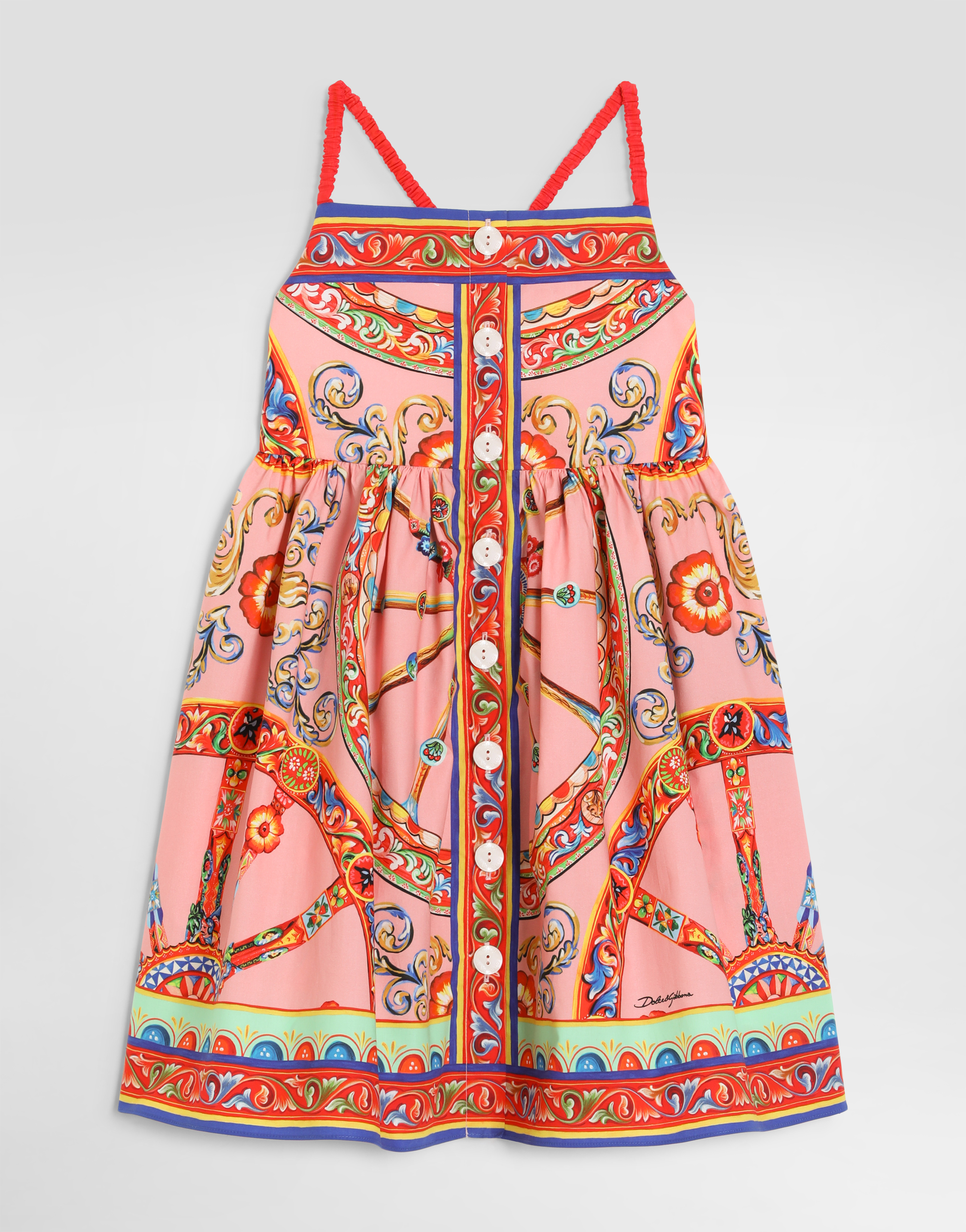 Carretto-print poplin dress in Multicolor for Girls