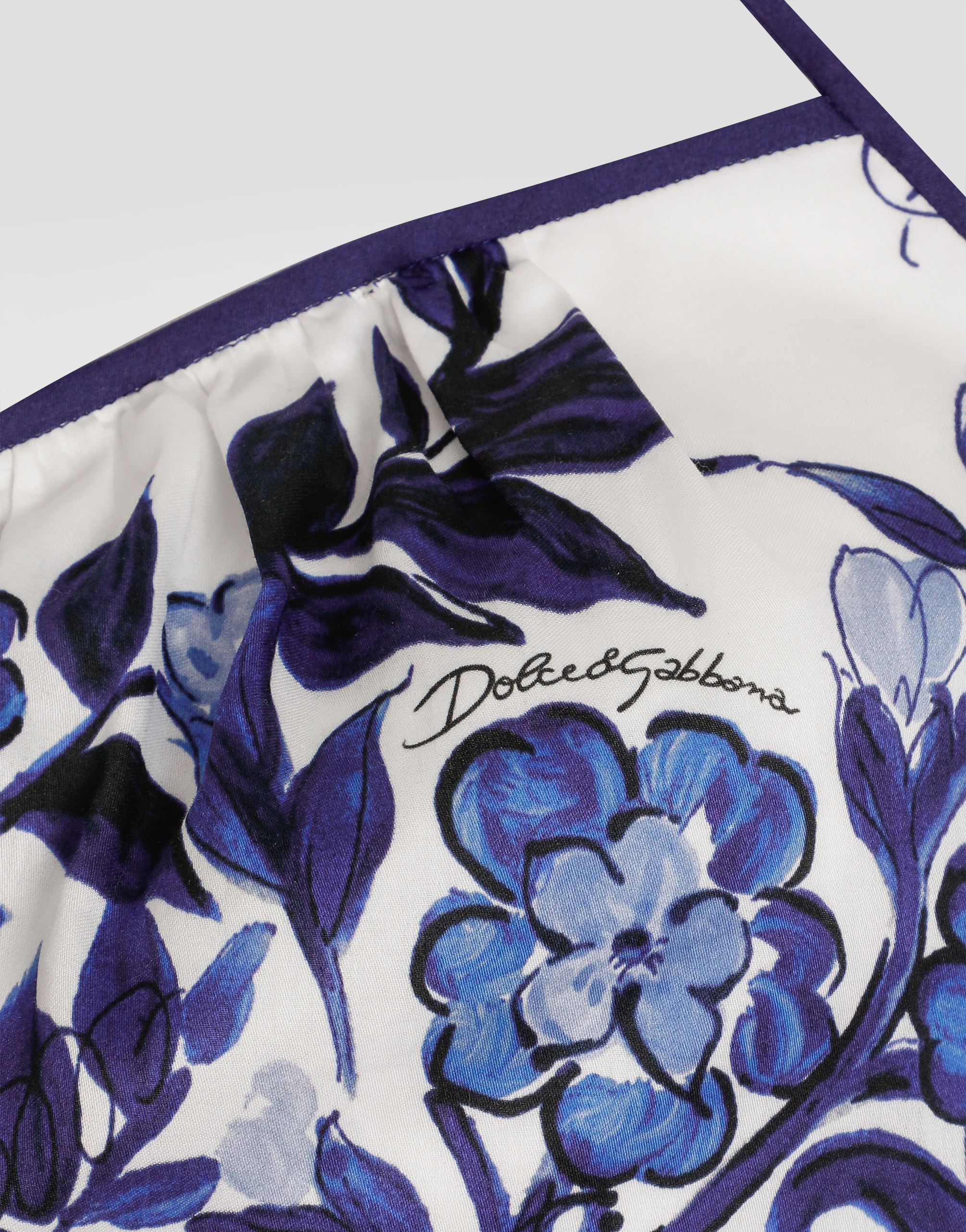  Dg Exclusive Dolce & Gabbana Top Aus Baumwollsatin Mit Majolika-print - Frau Blusen Und Tops Blau 38 