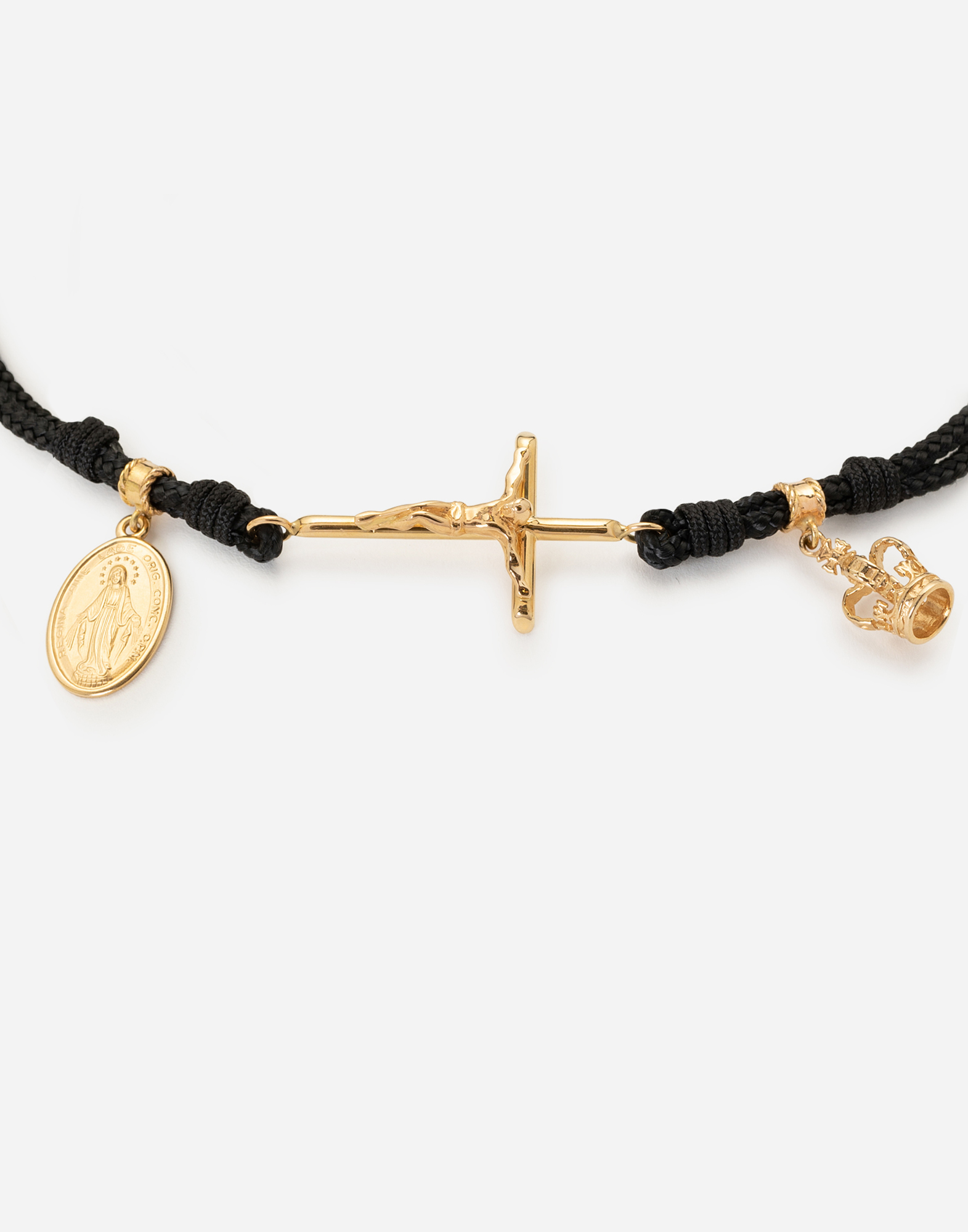 DOLCE & GABBANA FABRIC SICILY BRACELET WITH 18KT GOLD PENDANT CHARMS