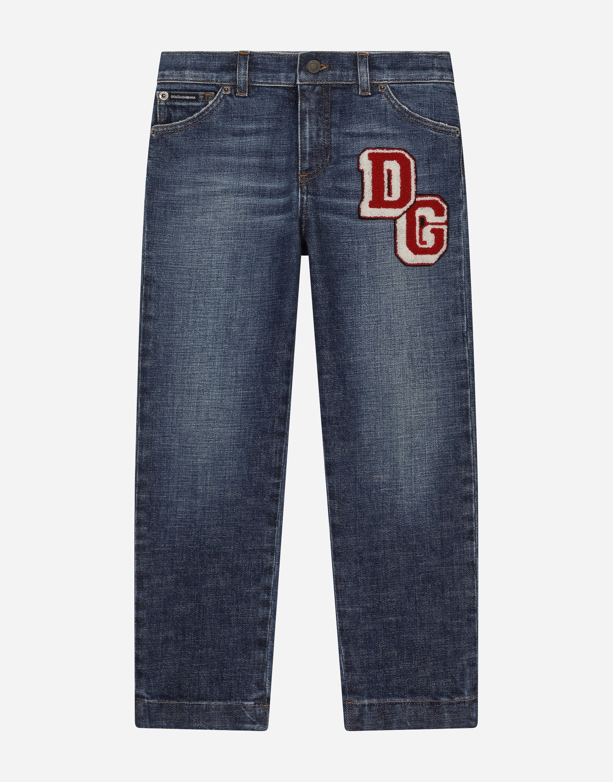 Dolce & Gabbana 5-pocket Denim Jeans With Dg Patch In Blue