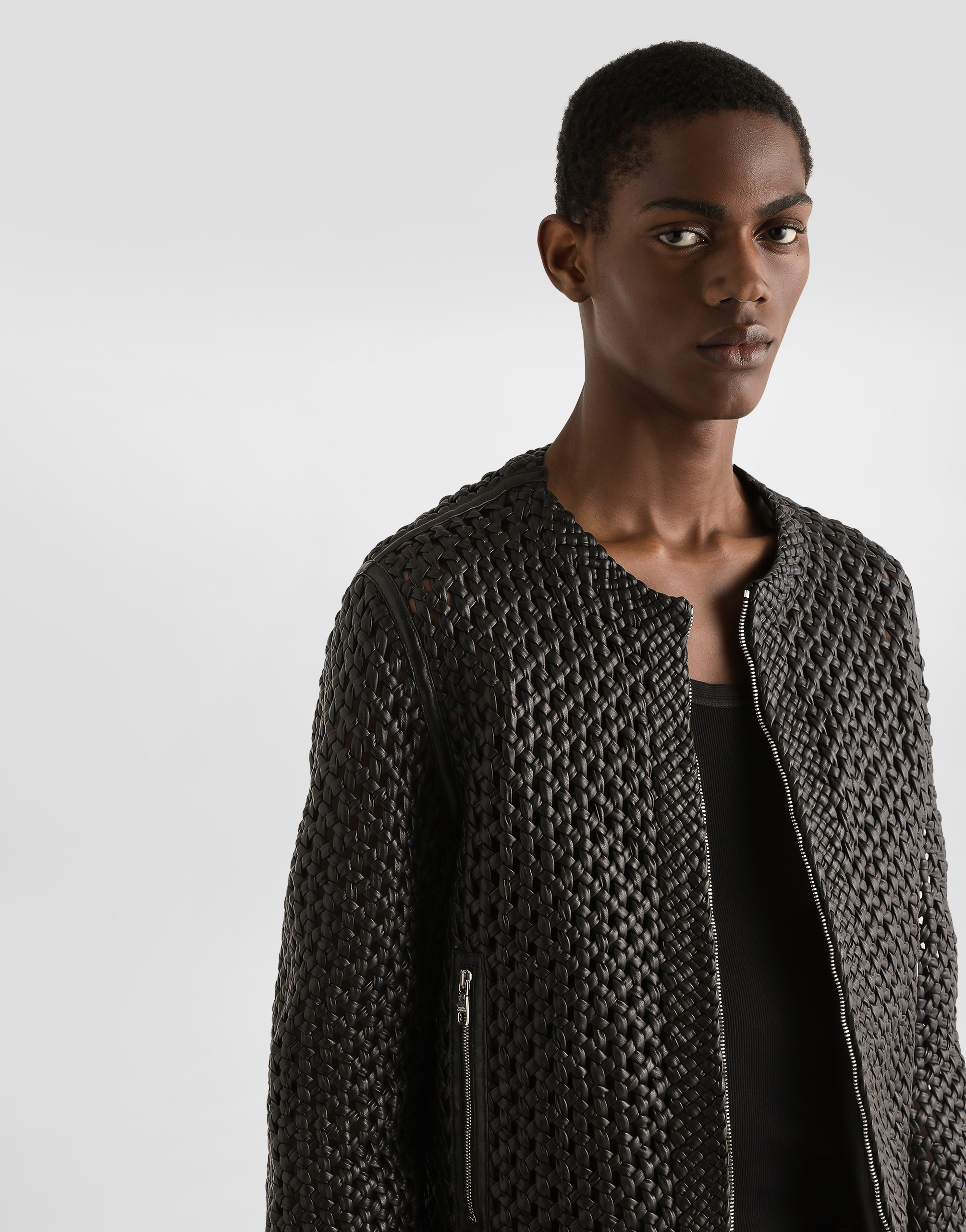 Dolce & Gabbana Woven Nappa-leather Jacket In Black