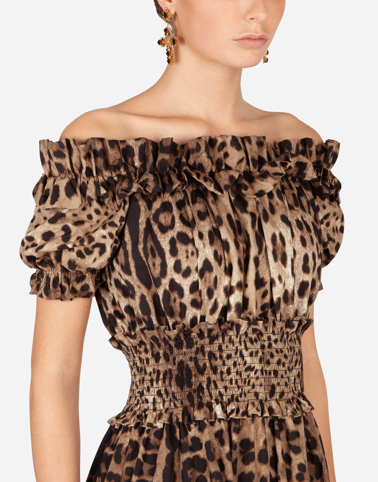 Dolce & Gabbana Leopard-print Short Dress In Multicolor