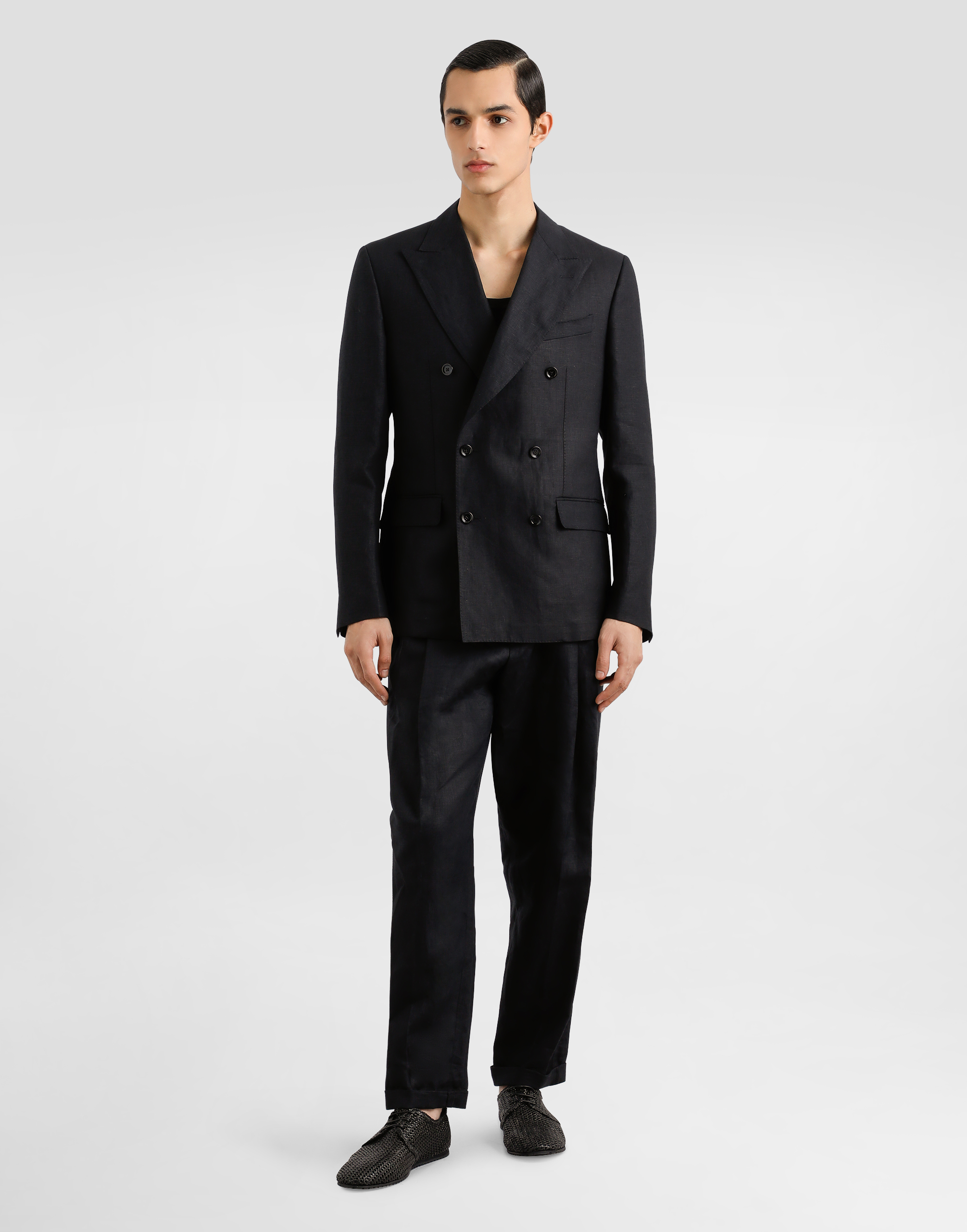 Dolce & Gabbana Double-breasted Linen Fabric Jacket In Black