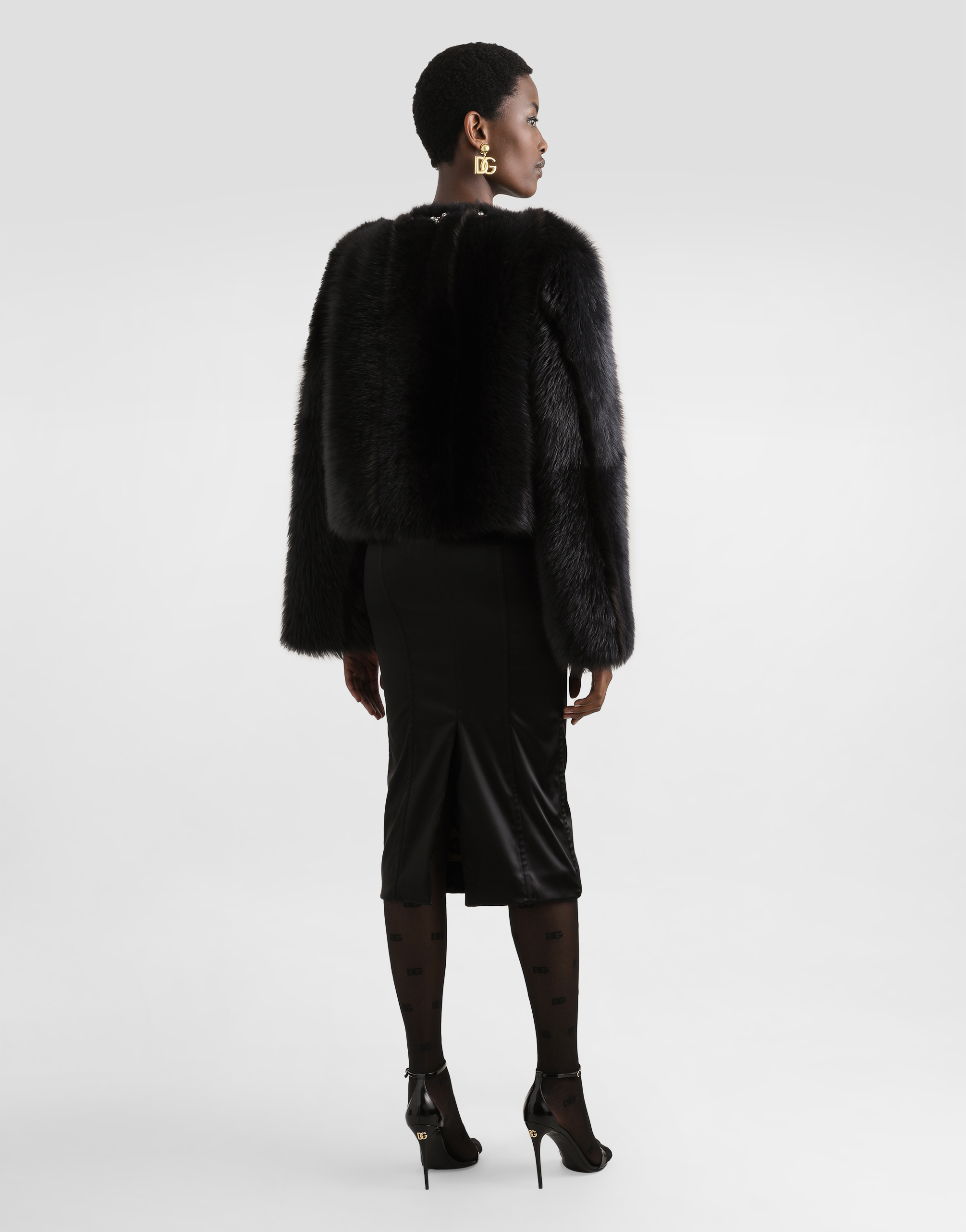 Dolce & Gabbana Fluffy Sheepskin Jacket With Inlay In Black