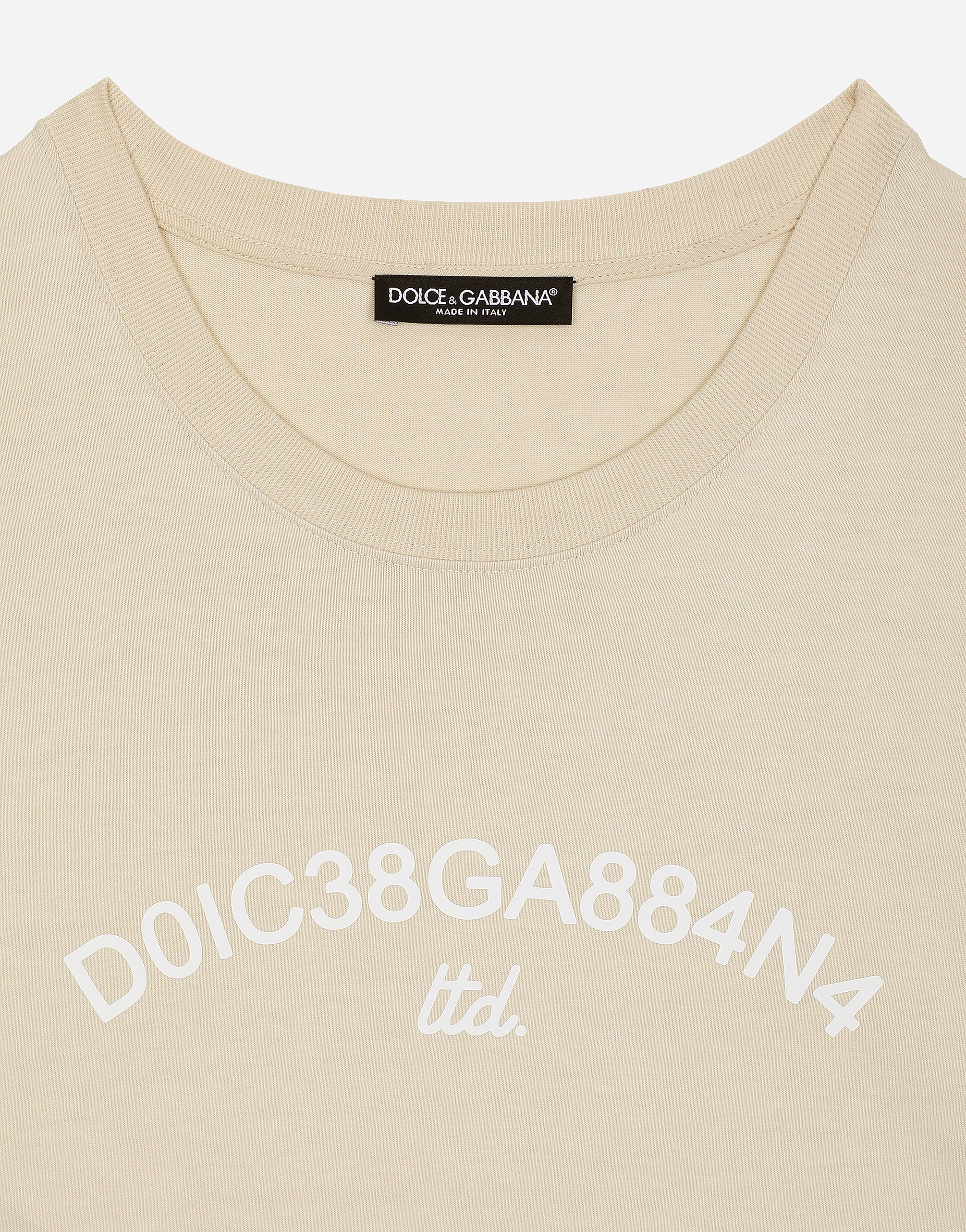 Shop Dolce & Gabbana Cotton T-shirt With Dolce&gabbana Logo In ベージュ