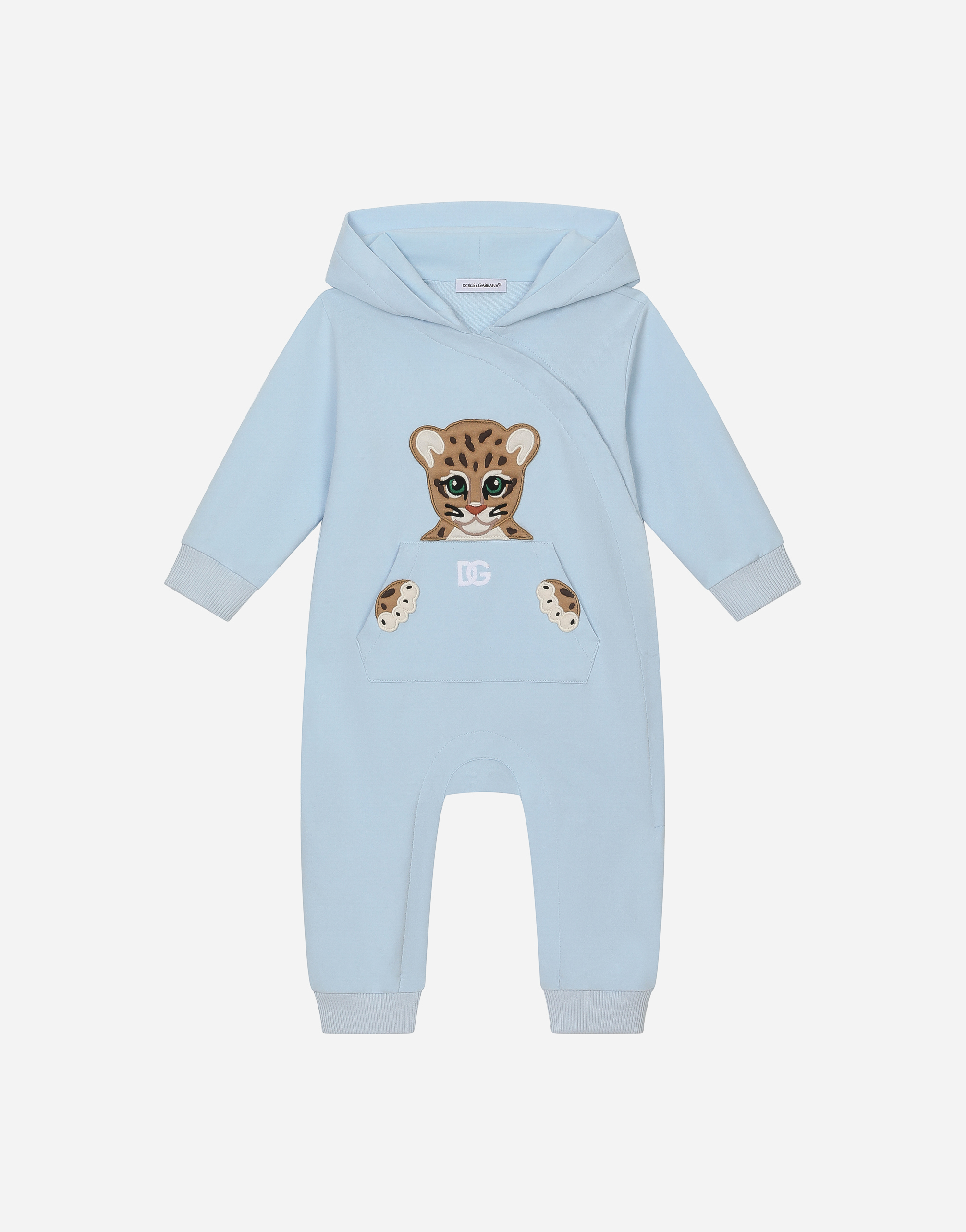 DOLCE & GABBANA HOODED JERSEY ONESIE WITH LONG SLEEVES WITH PATCH AND EMBROIDERY