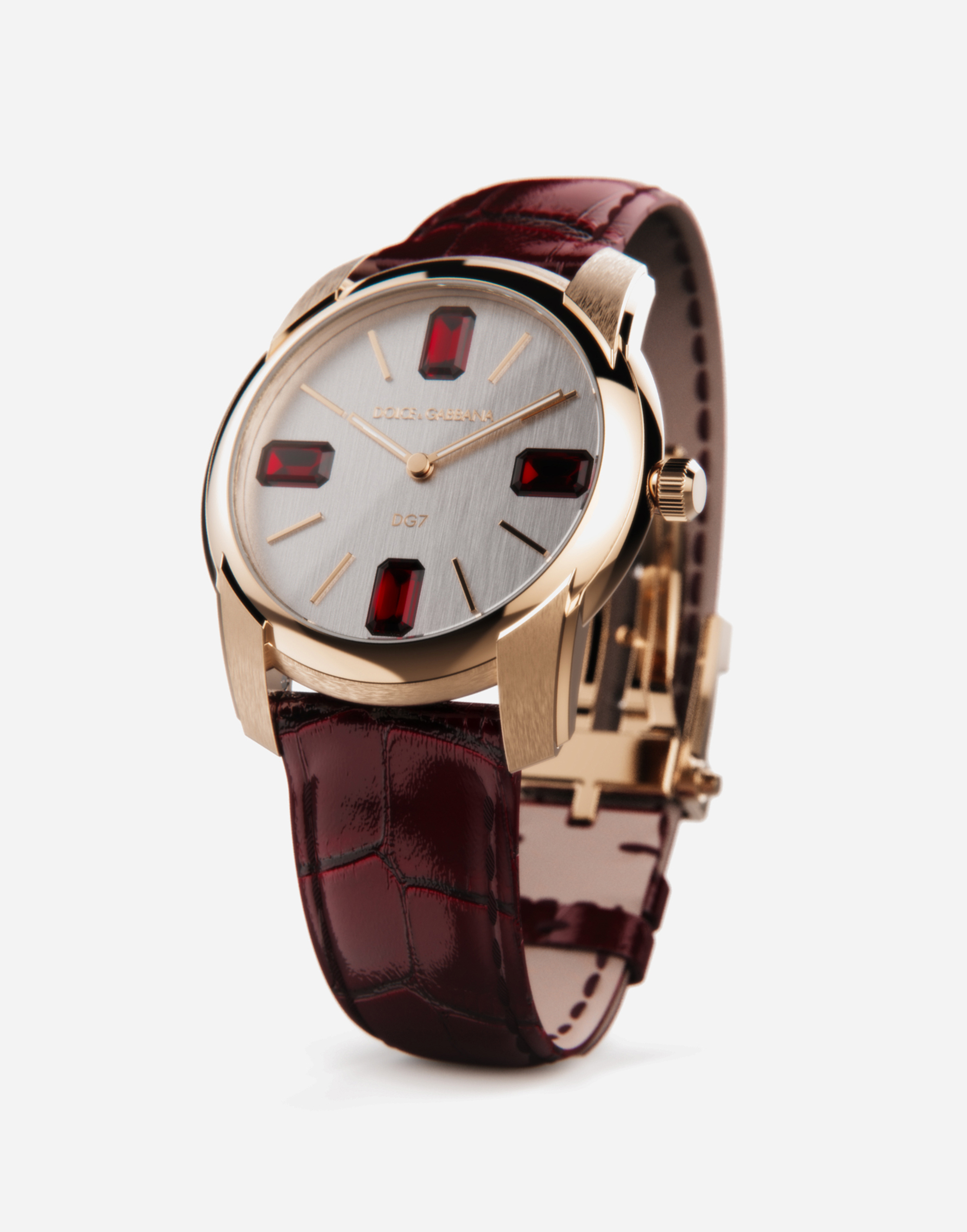 Shop Dolce & Gabbana Gold Watch With Rubies In Burgundy