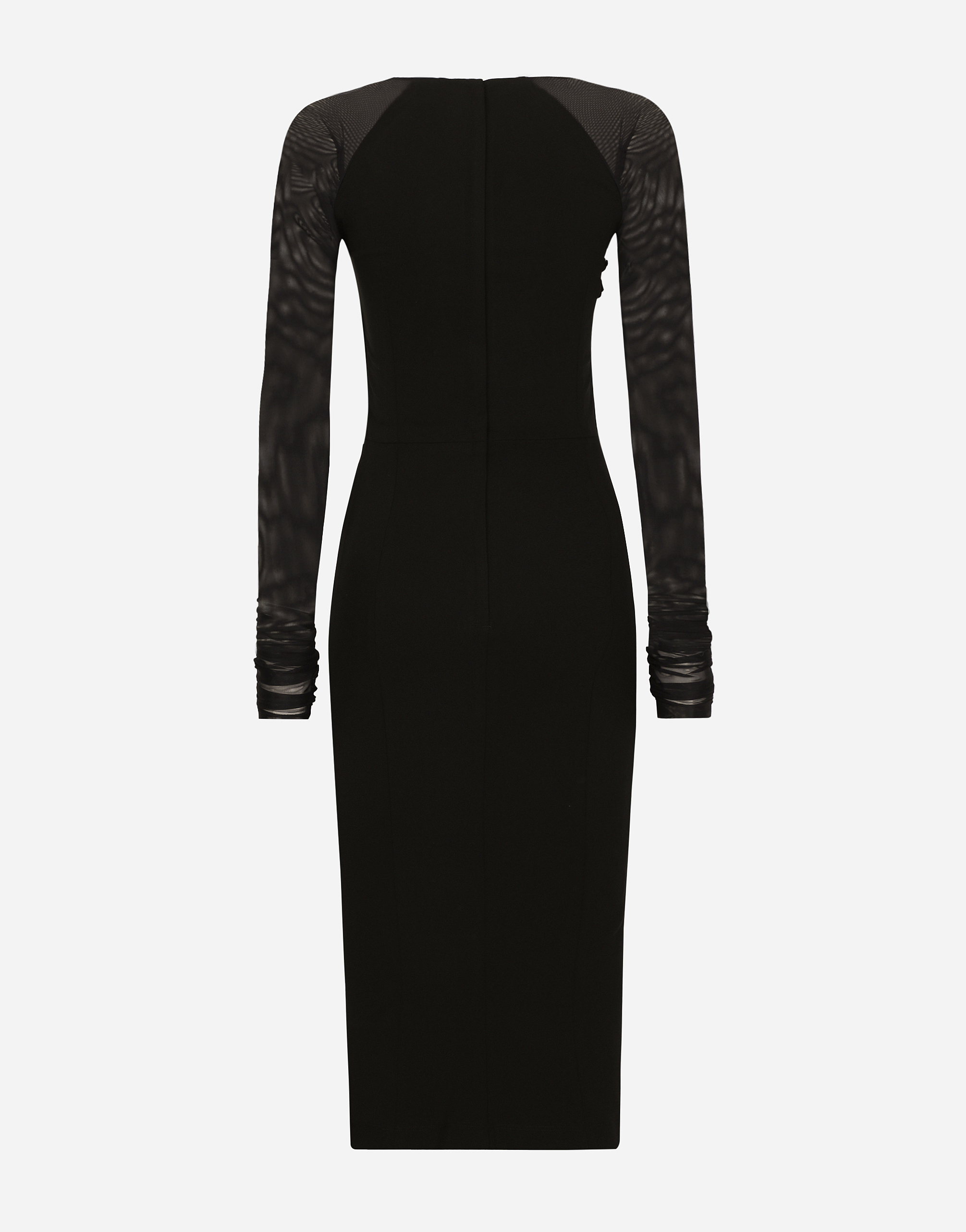 Dolce & Gabbana Jersey Calf-length Dress With Tulle Sleeves In Black