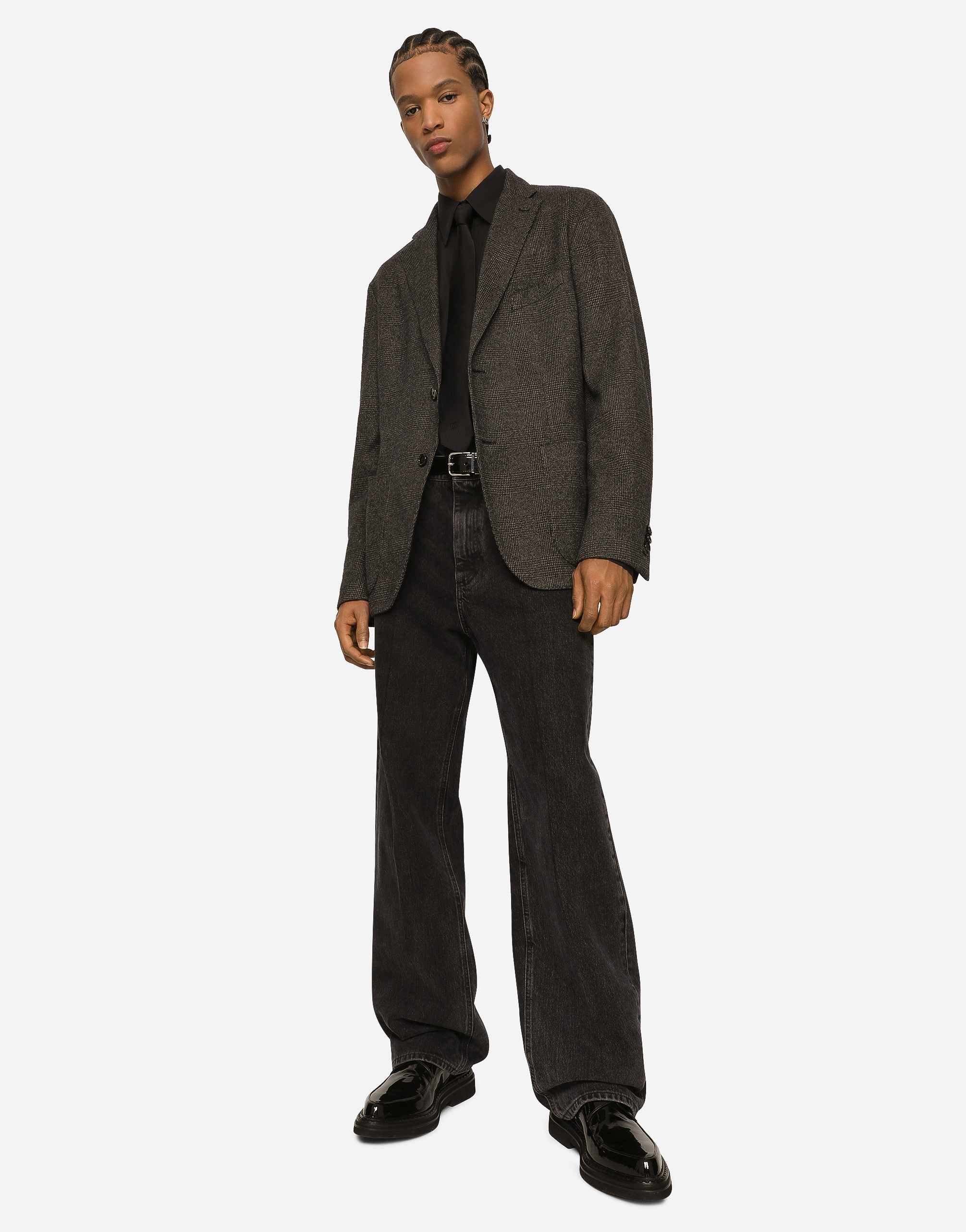 DOLCE & GABBANA SINGLE-BREASTED JERSEY GLEN PLAID JACKET