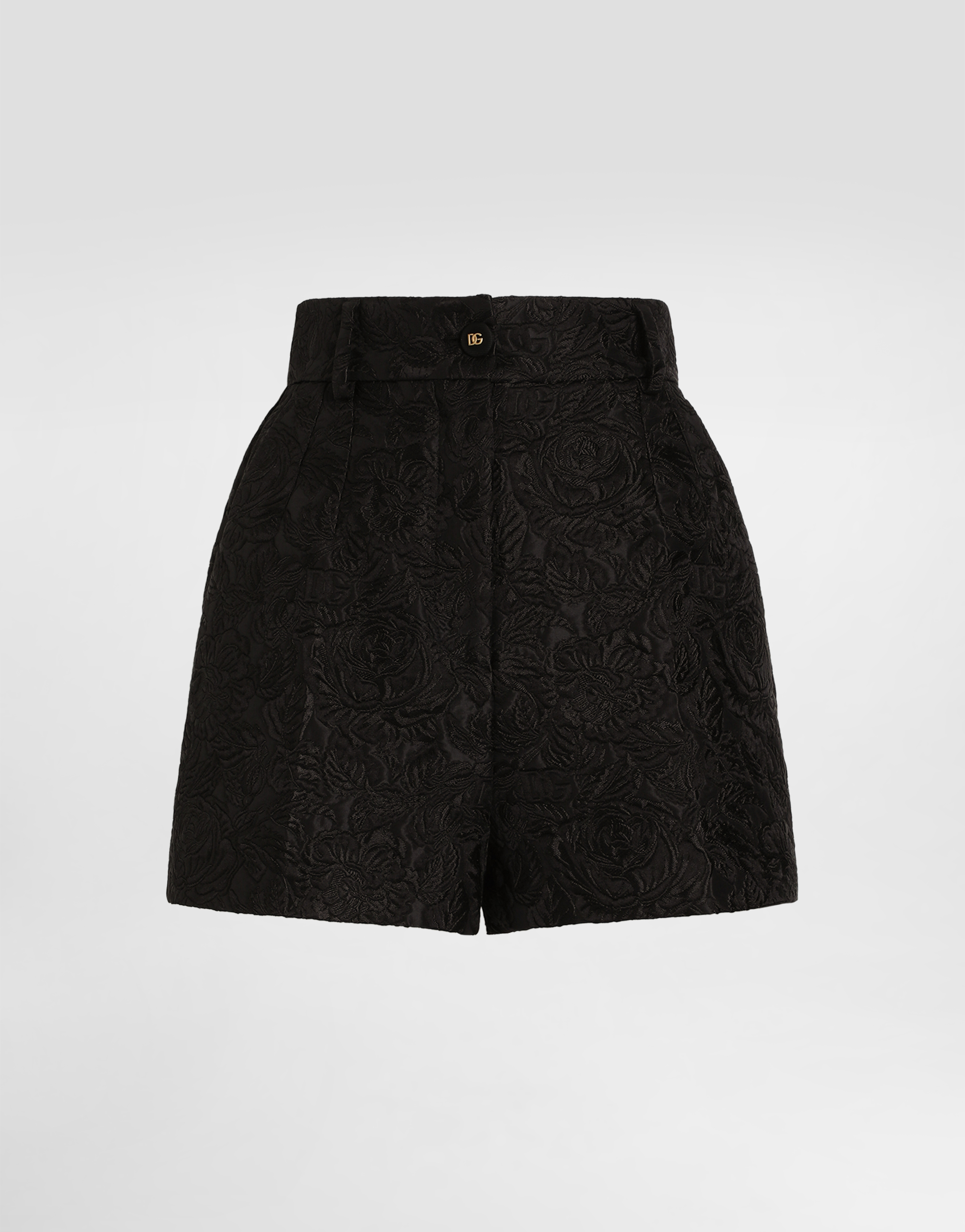 Dolce & Gabbana Quilted Floral Jacquard Shorts With Dg Logo - Woman Pants And Shorts Black 50