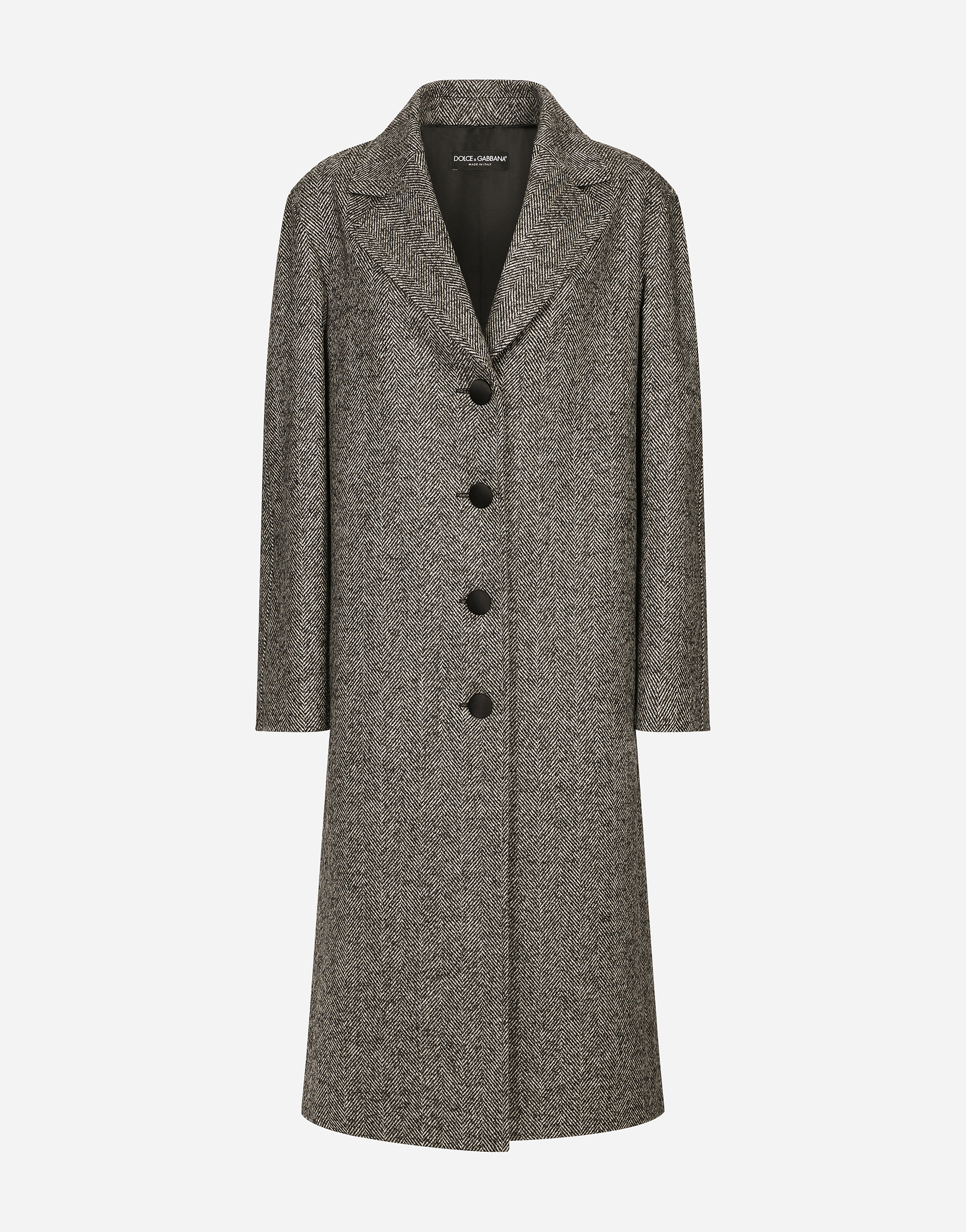 Dolce & Gabbana Single-breasted Wool Herringbone Coat - Woman Coats And Jackets Multicolor