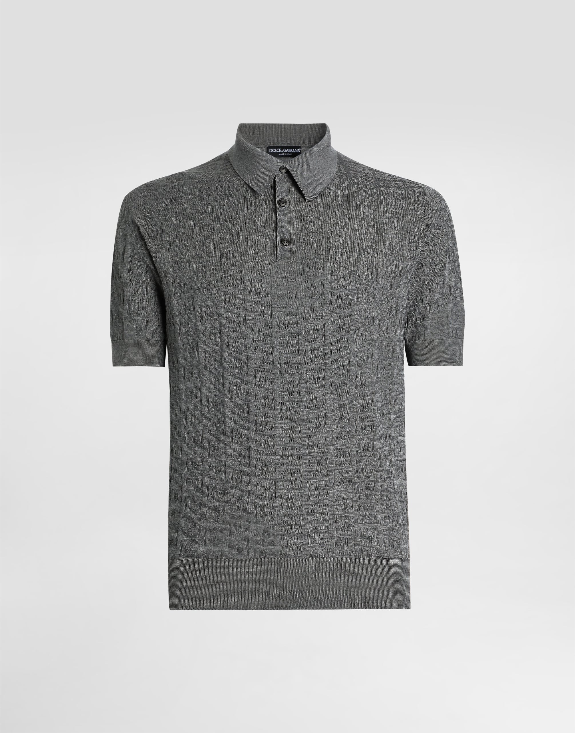 Silk polo-shirt with all-over DG logo embroidery in Grey for Men