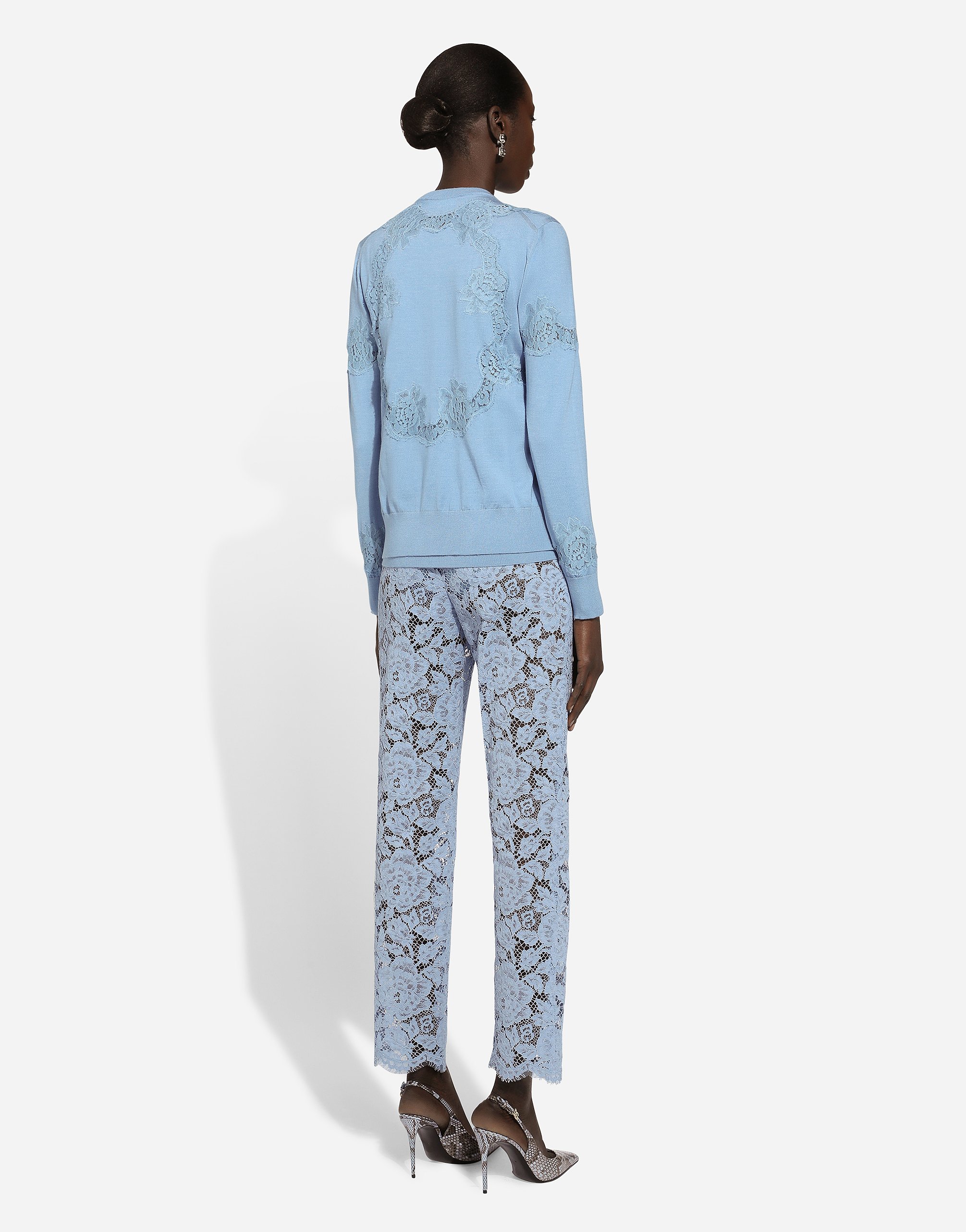 Dolce & Gabbana Light Blue Embroidered Lace Trousers In Purple