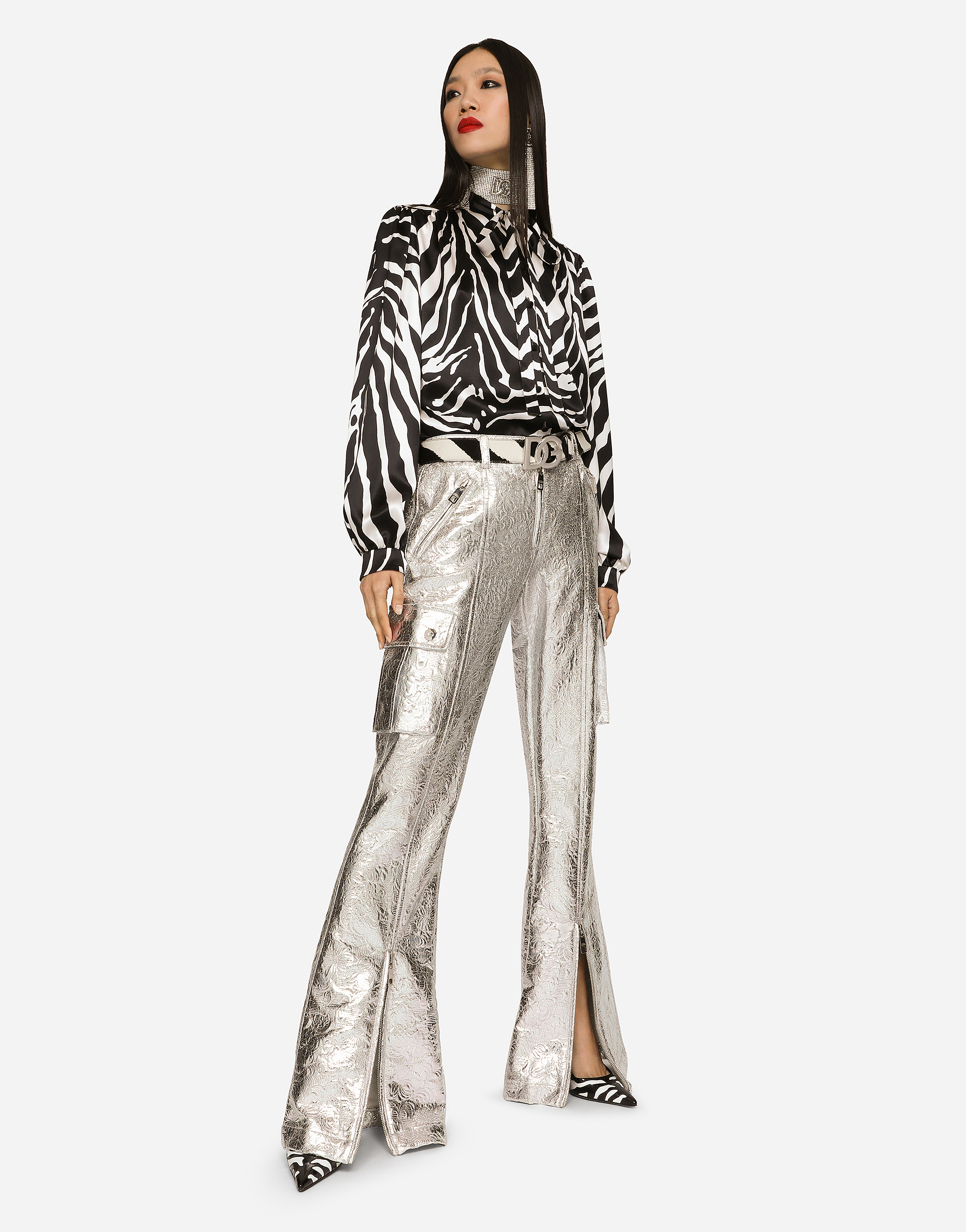 Dolce & Gabbana Slim Fit Zebra Printed Silk Crepe Shirt In Multicolor