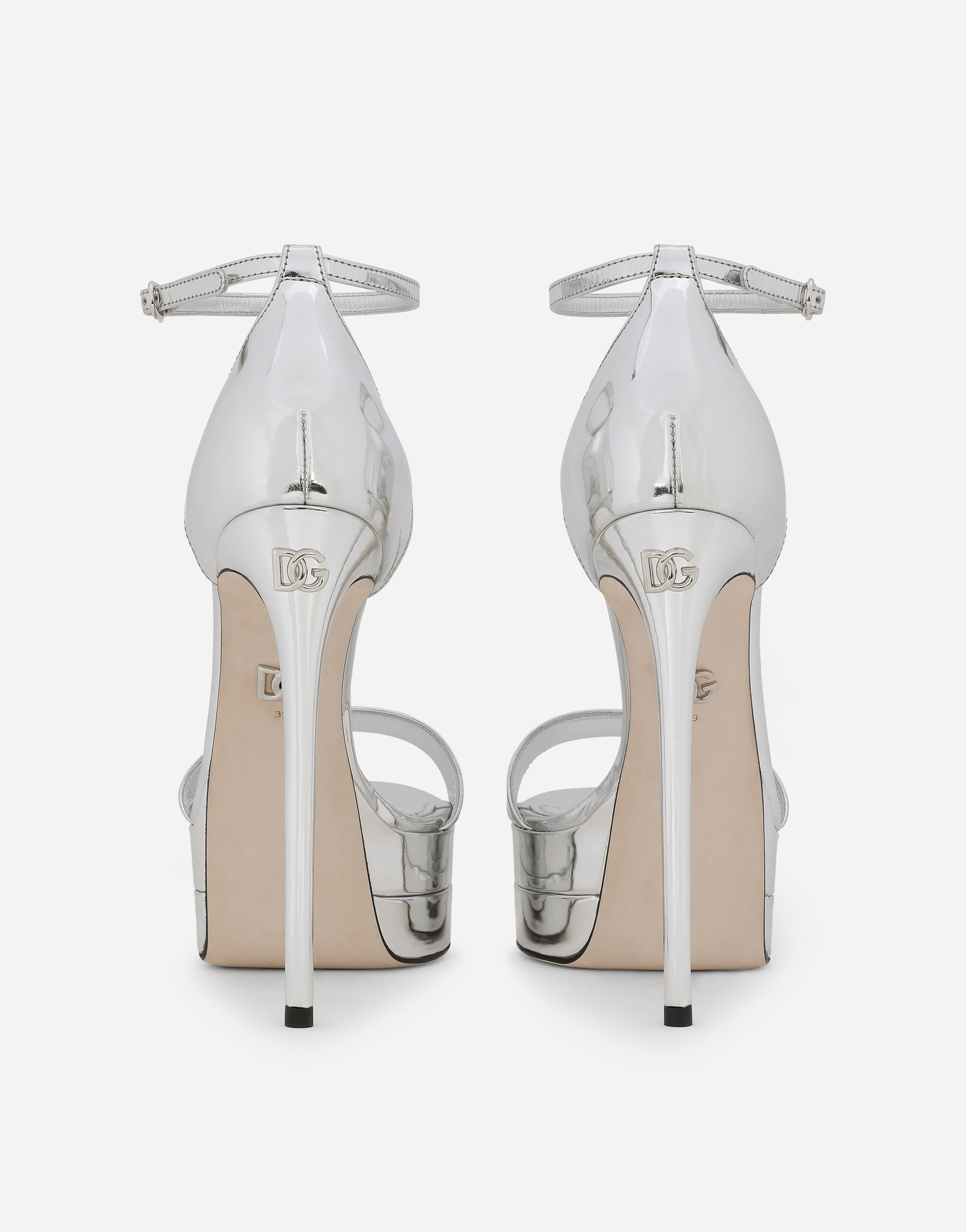 DOLCE & GABBANA MIRRORED-EFFECT CALFSKIN PLATFORM SANDALS