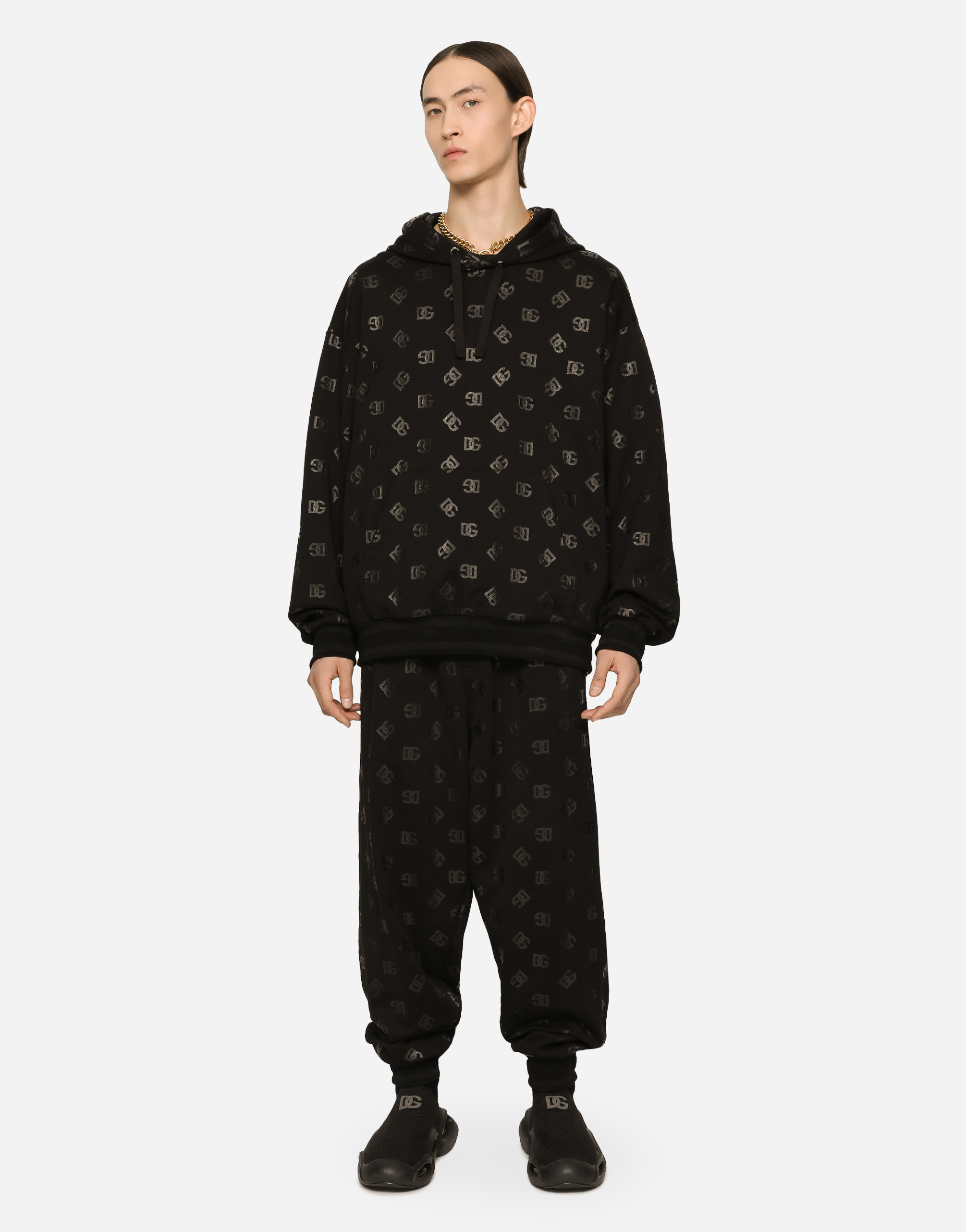 DOLCE & GABBANA JERSEY HOODIE WITH DG PRINT