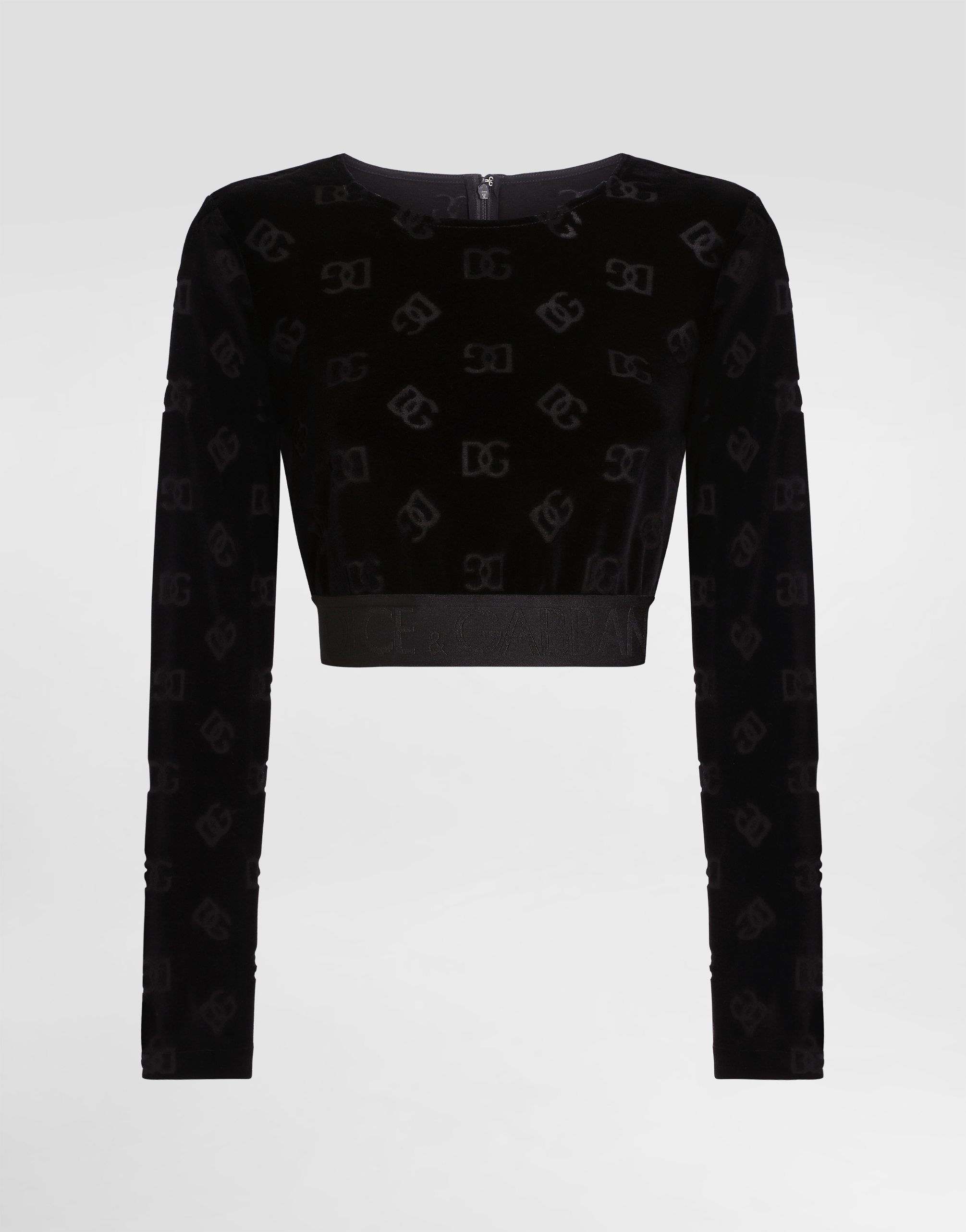 Dolce & Gabbana Cotton Chenille Crop Top With Logo In Black