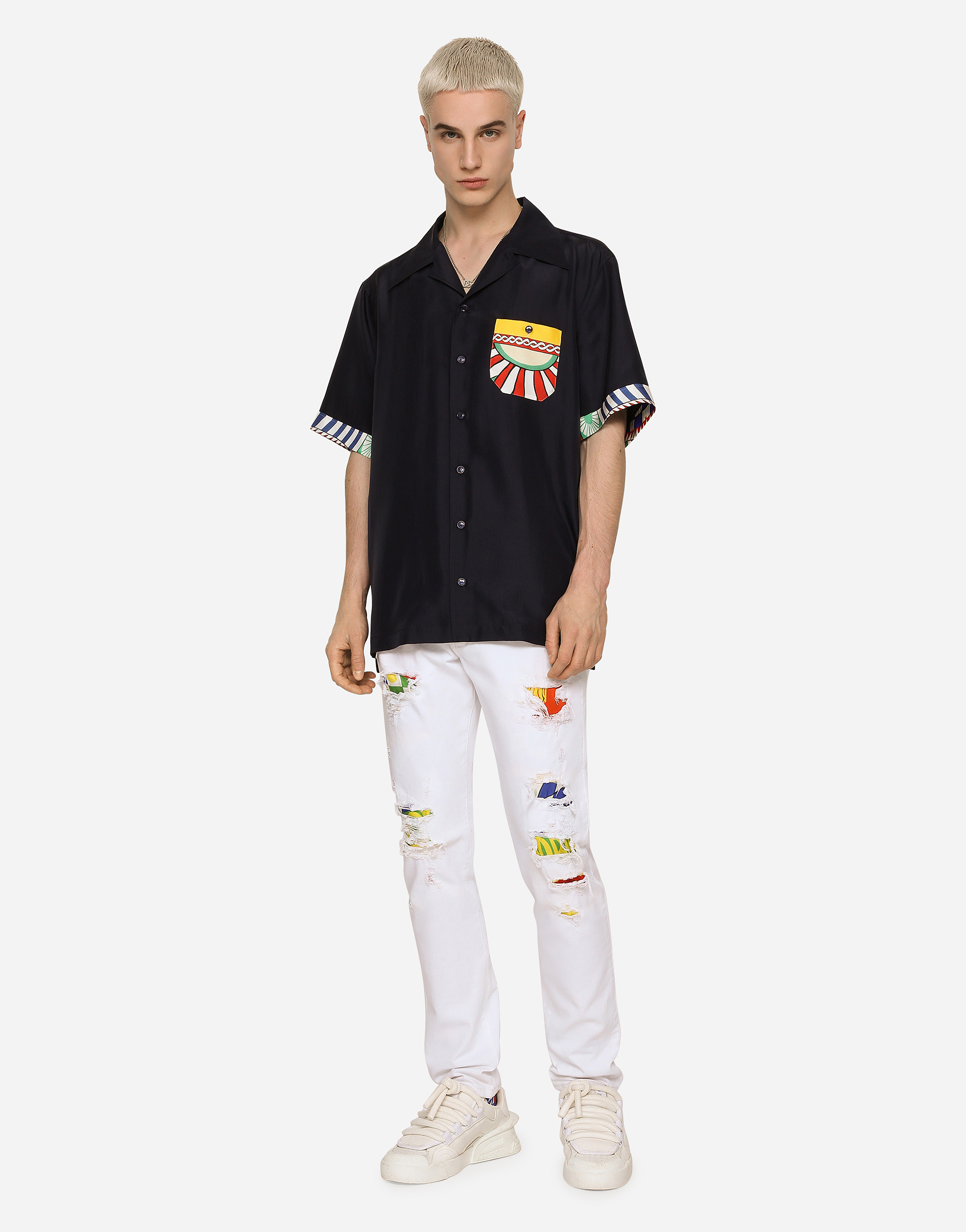 DOLCE & GABBANA SILK TWILL HAWAIIAN SHIRT WITH CARRETTO PRINT