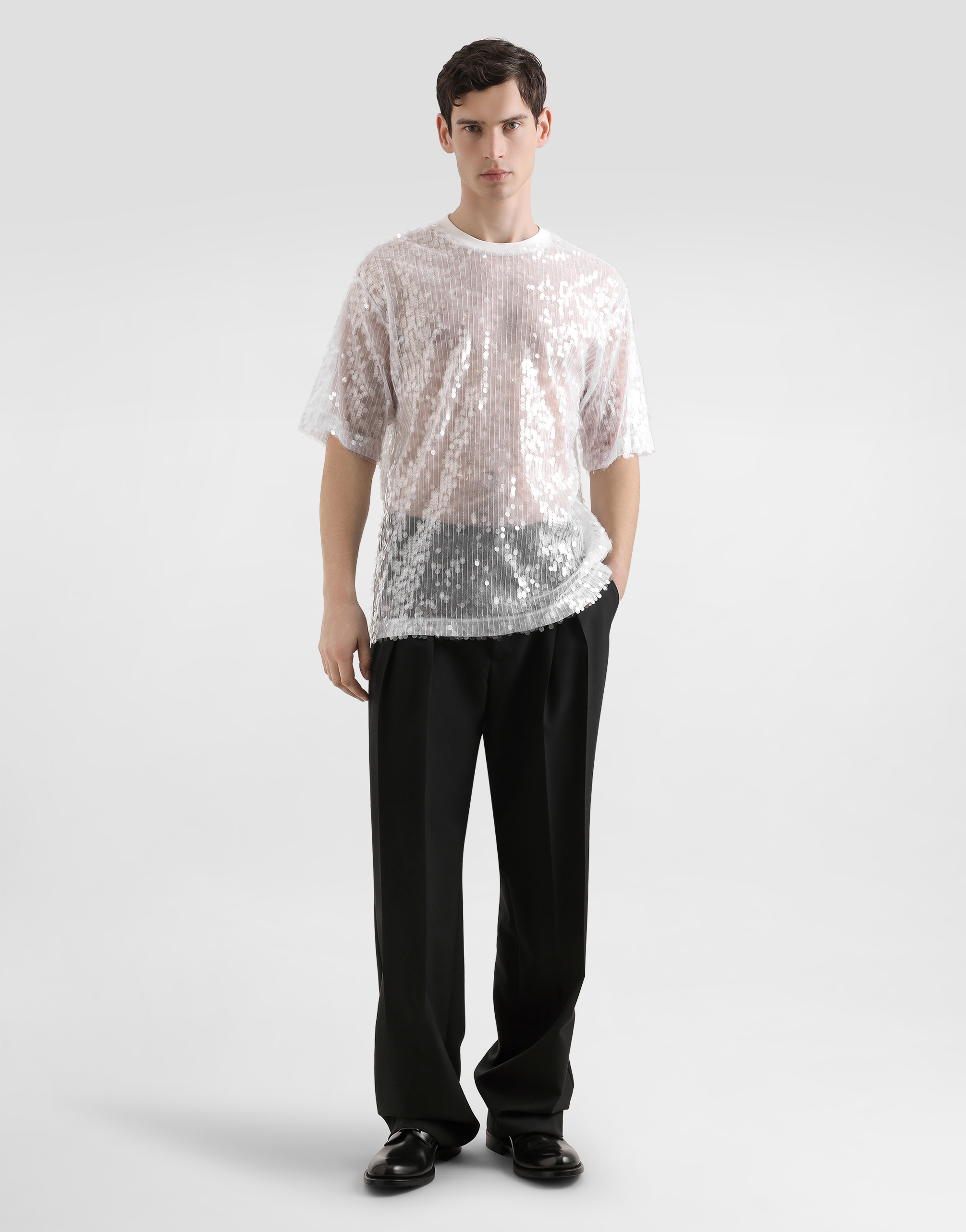 Dolce & Gabbana Sequin-embellished T-shirt In Silver