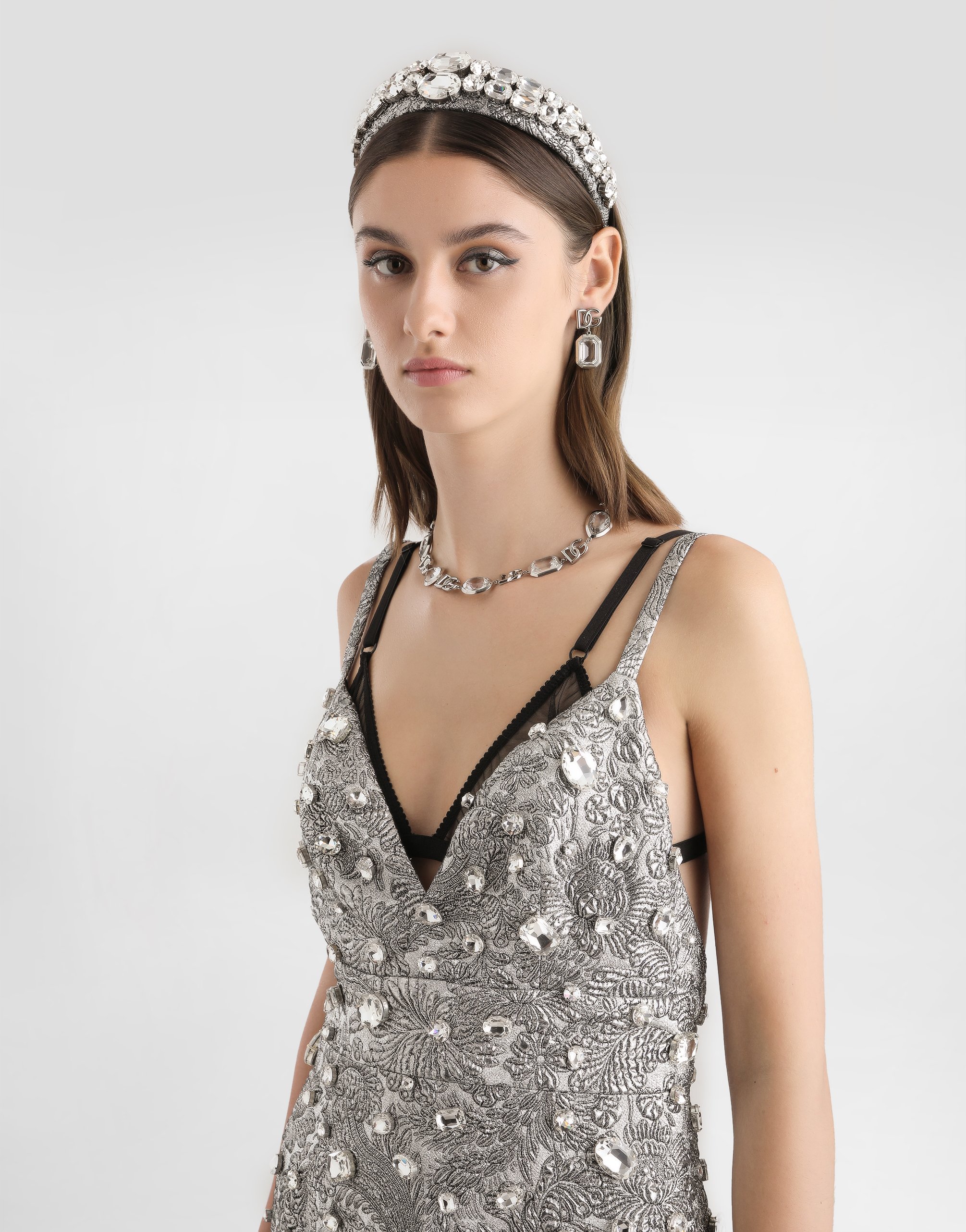 Floral jacquard headband with embroidery