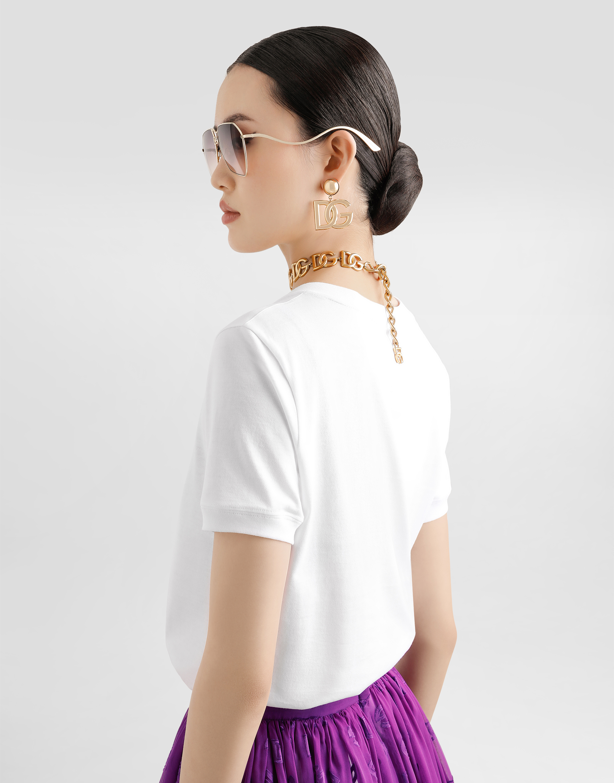 Jersey t-shirt with lace inlay