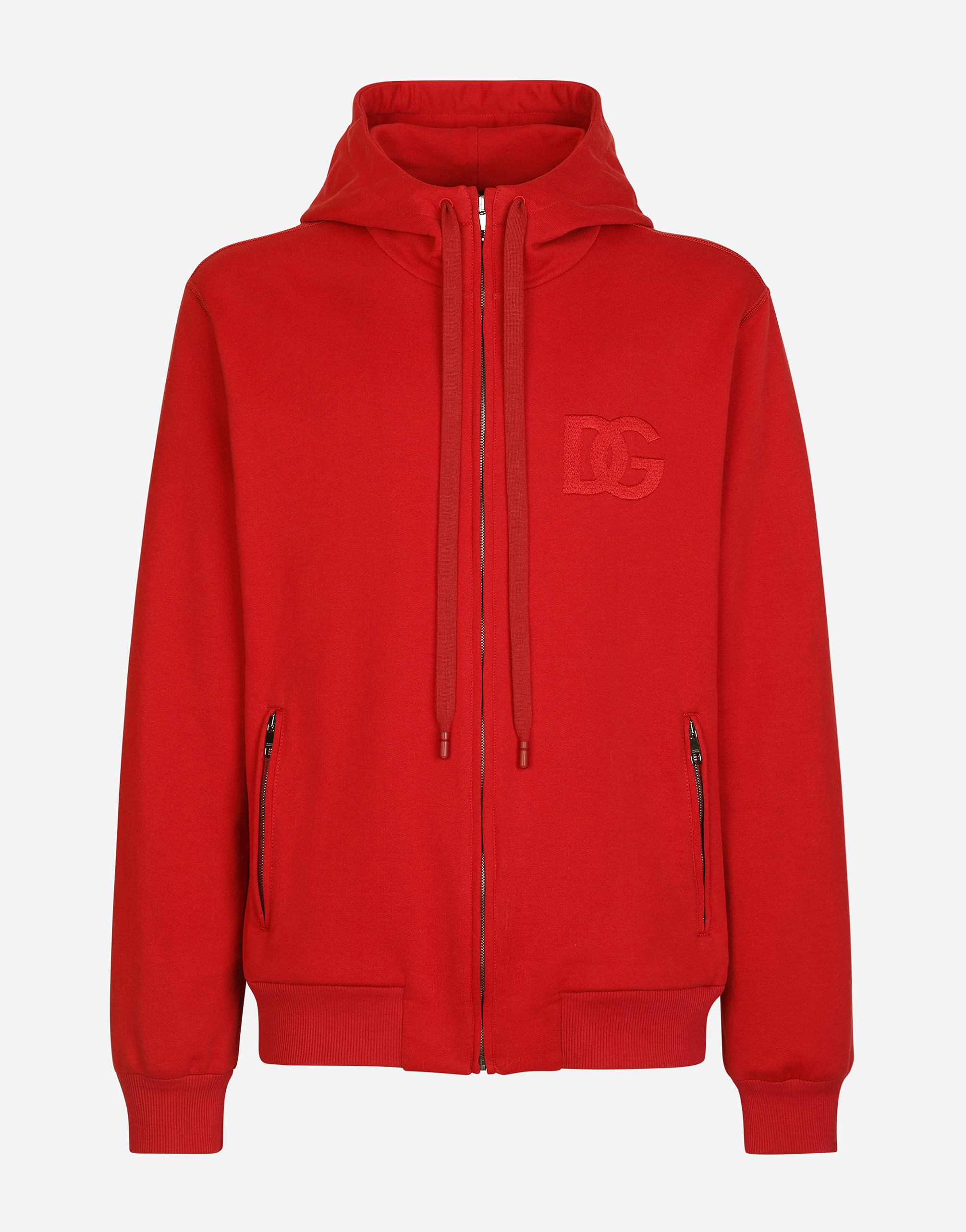 DOLCE & GABBANA ZIP-UP JERSEY HOODIE WITH DG EMBROIDERY