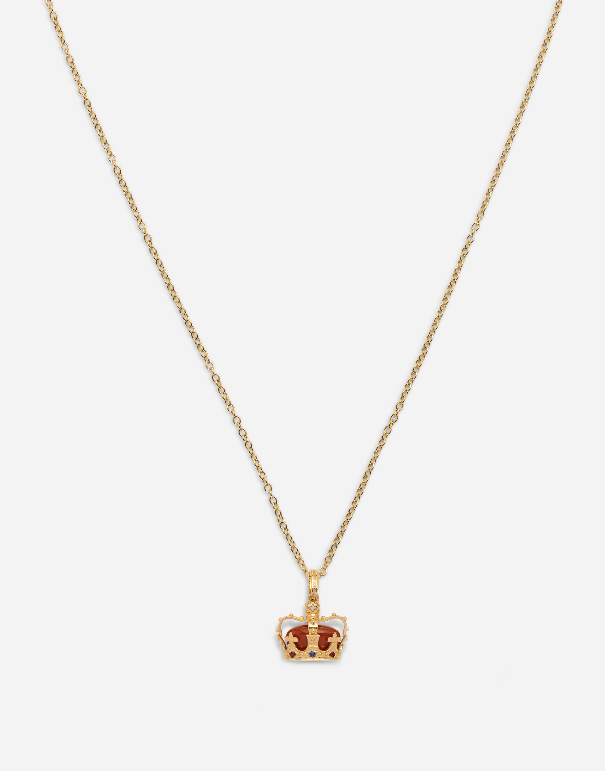 Shop Dolce & Gabbana Crown Yellow Gold Crown Pendant With Red Jasper On The Inside
