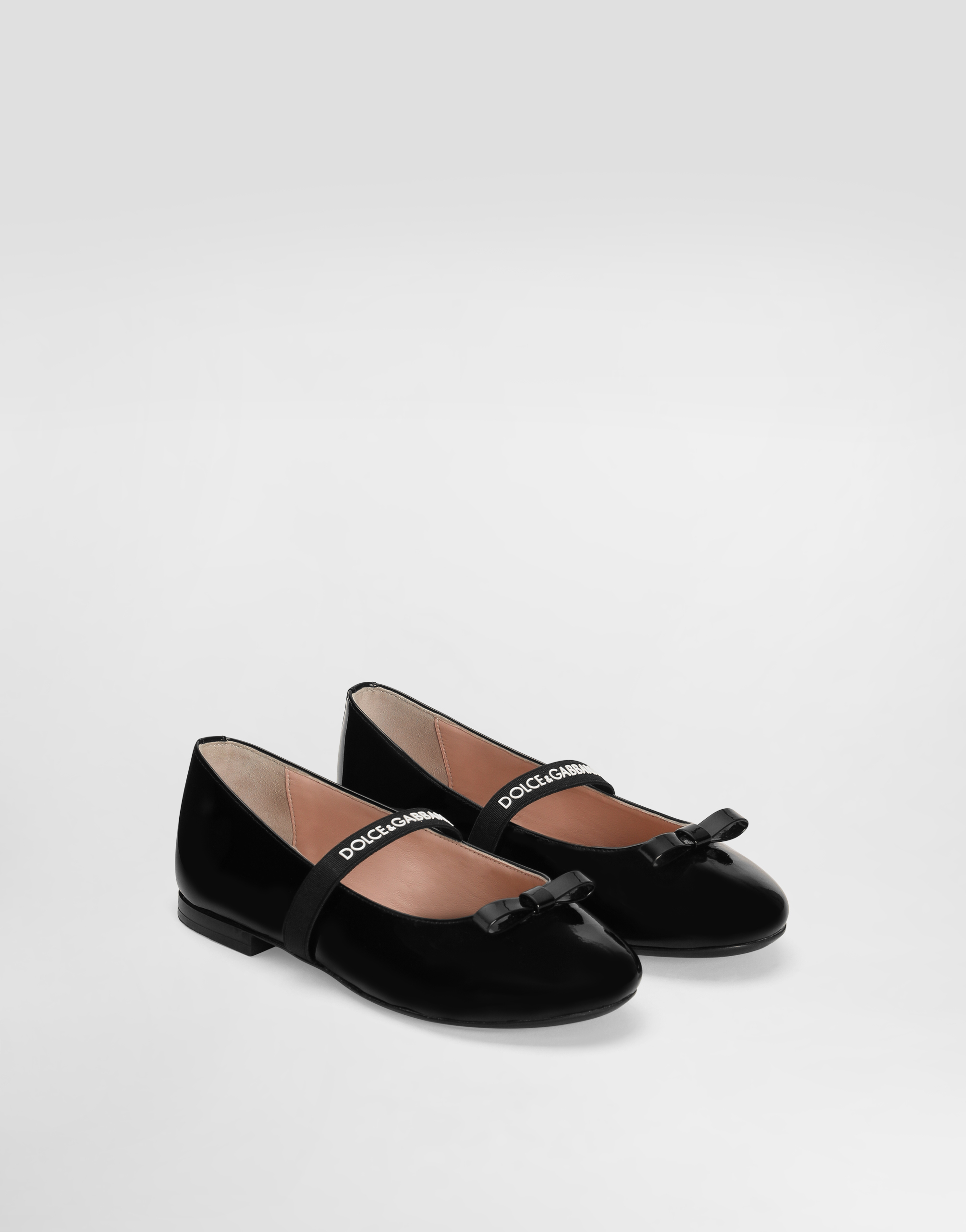 Dolce & Gabbana Black Bow Patent-leather Ballerina Shoes Eur 21 /5 Uk In Black