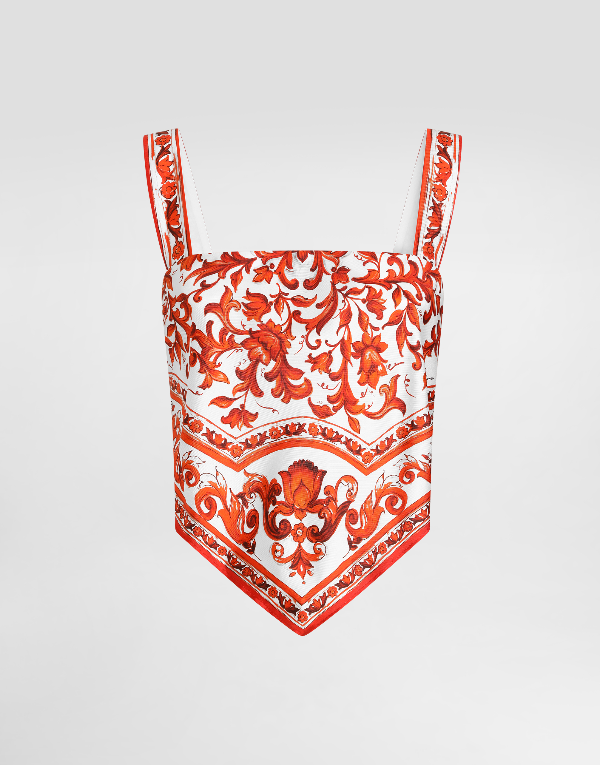Majolica-print silk twill bustier top in Multicolor for Women