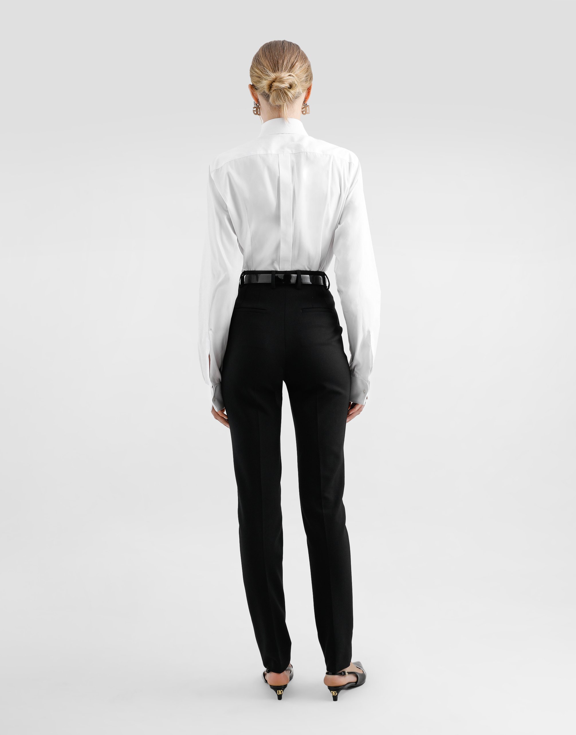 Dolce & Gabbana Cotton Tuxedo Shirt With Rhinestone-embroidered Shirt Front In White
