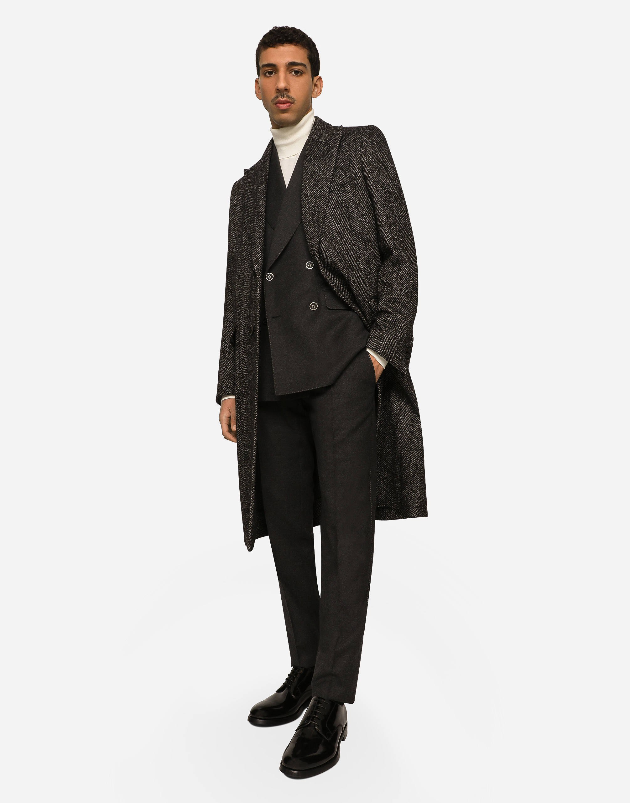 DOLCE & GABBANA SINGLE-BREASTED HERRINGBONE ALPACA WOOL COAT