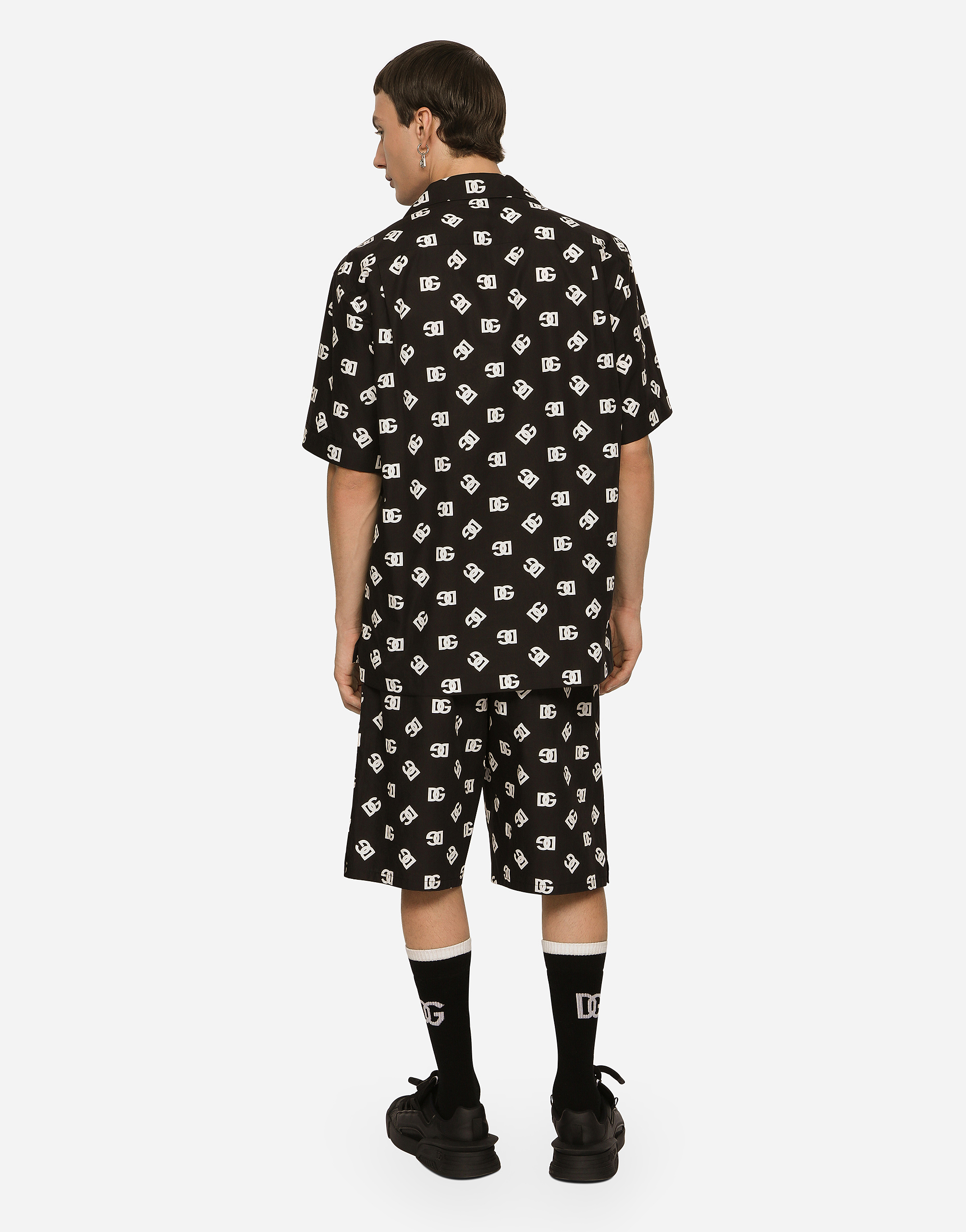 DOLCE & GABBANA COTTON HAWAIIAN SHIRT WITH DG MONOGRAM PRINT