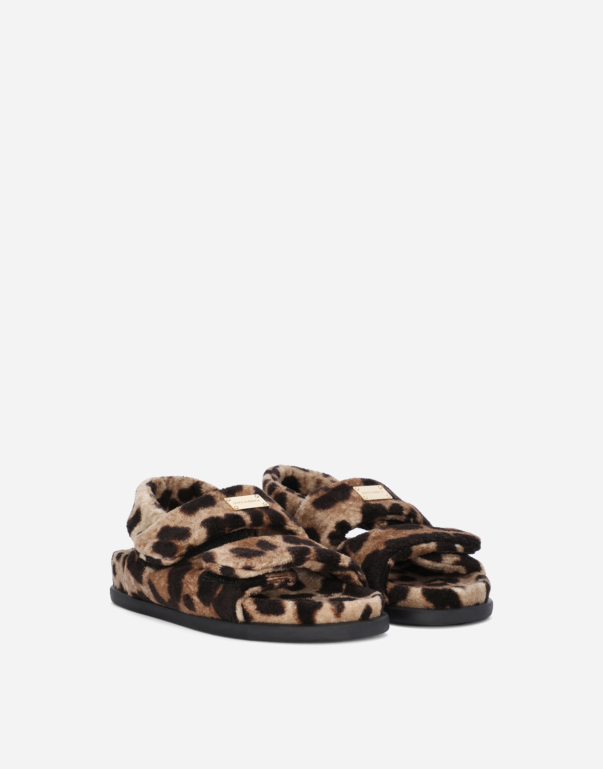DOLCE & GABBANA LEOPARD-PRINT TERRYCLOTH SANDALS