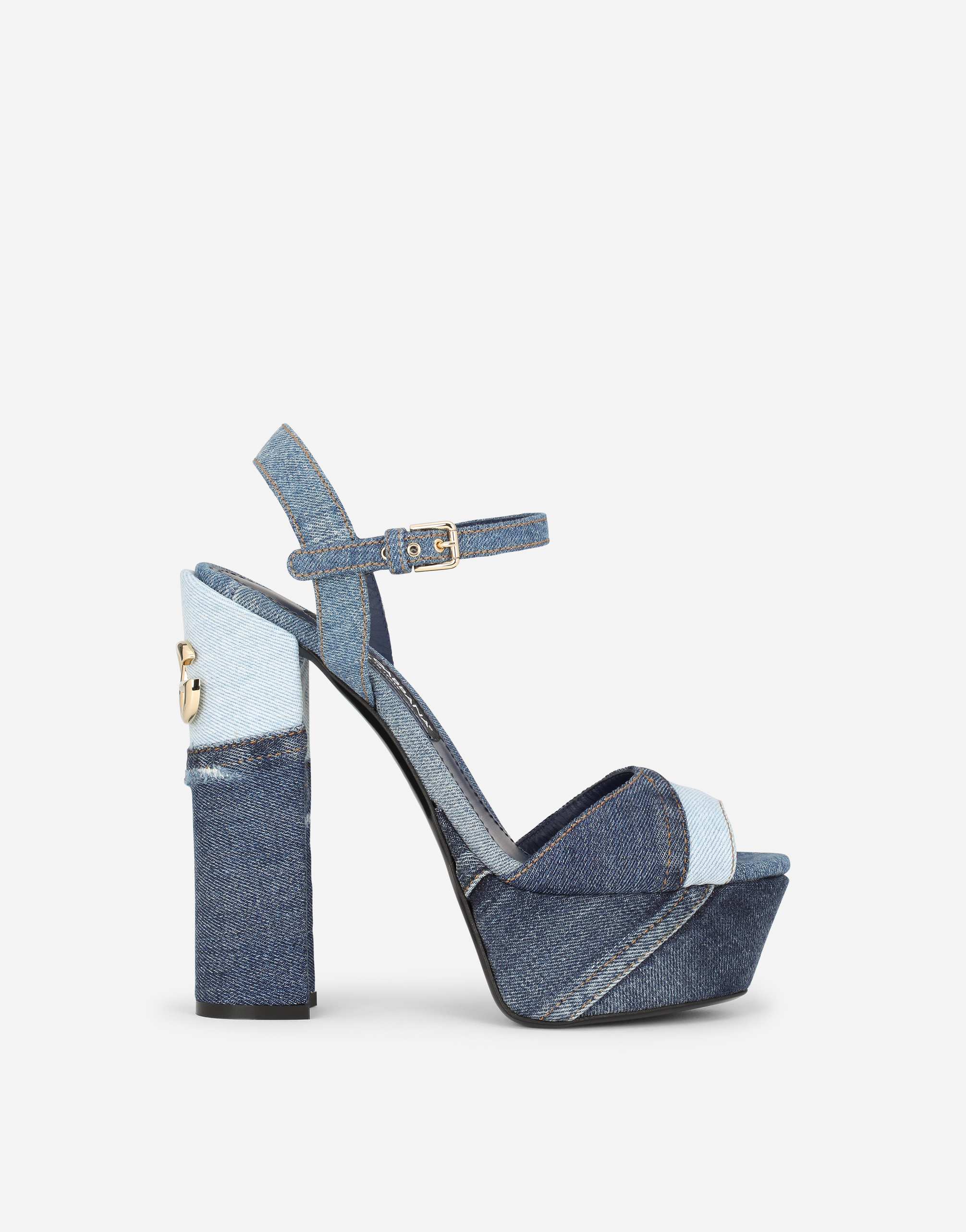 Patchwork denim platform sandals en Bleu pour femme Dolce Gabbana